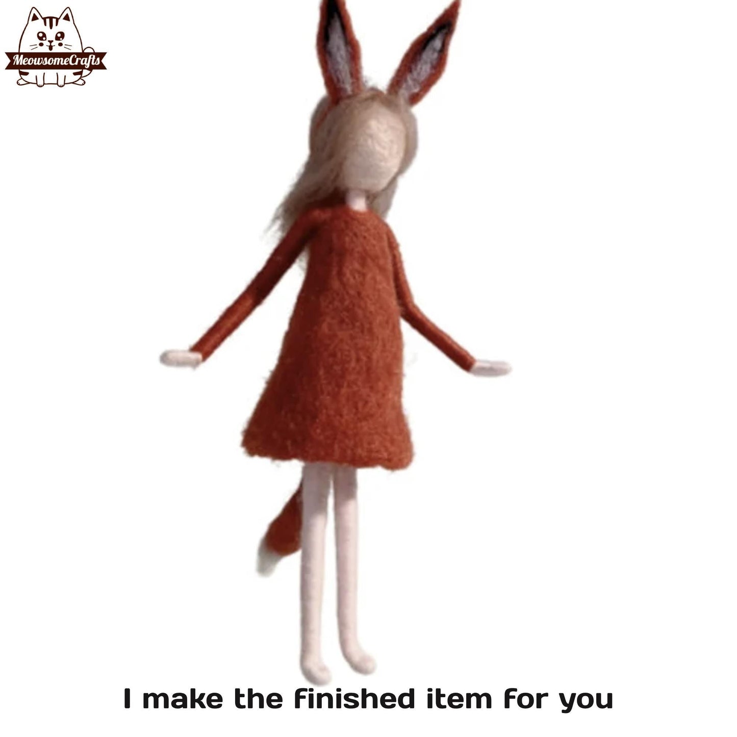 Handmade Needle Felted Orange Fox Dress Girl With Tail & Ears | Finished Felted People