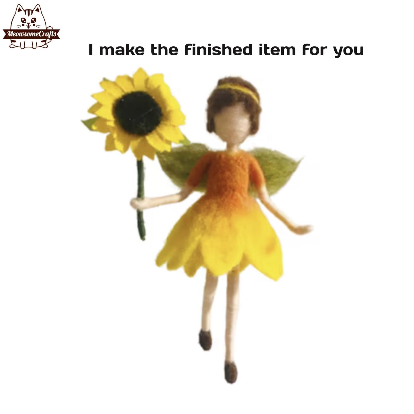 Handmade Needle Felted Sunflower Fairy Flower Dress | Finished Felted Fairy