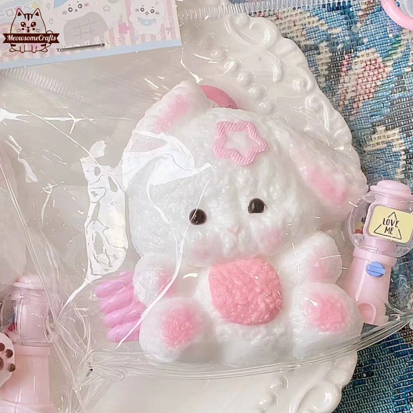 Adorable Furry Baby Rabbit Animal Handmade Taba Squishy | Squeezable Stress Relief Fidget Toy - Squishy