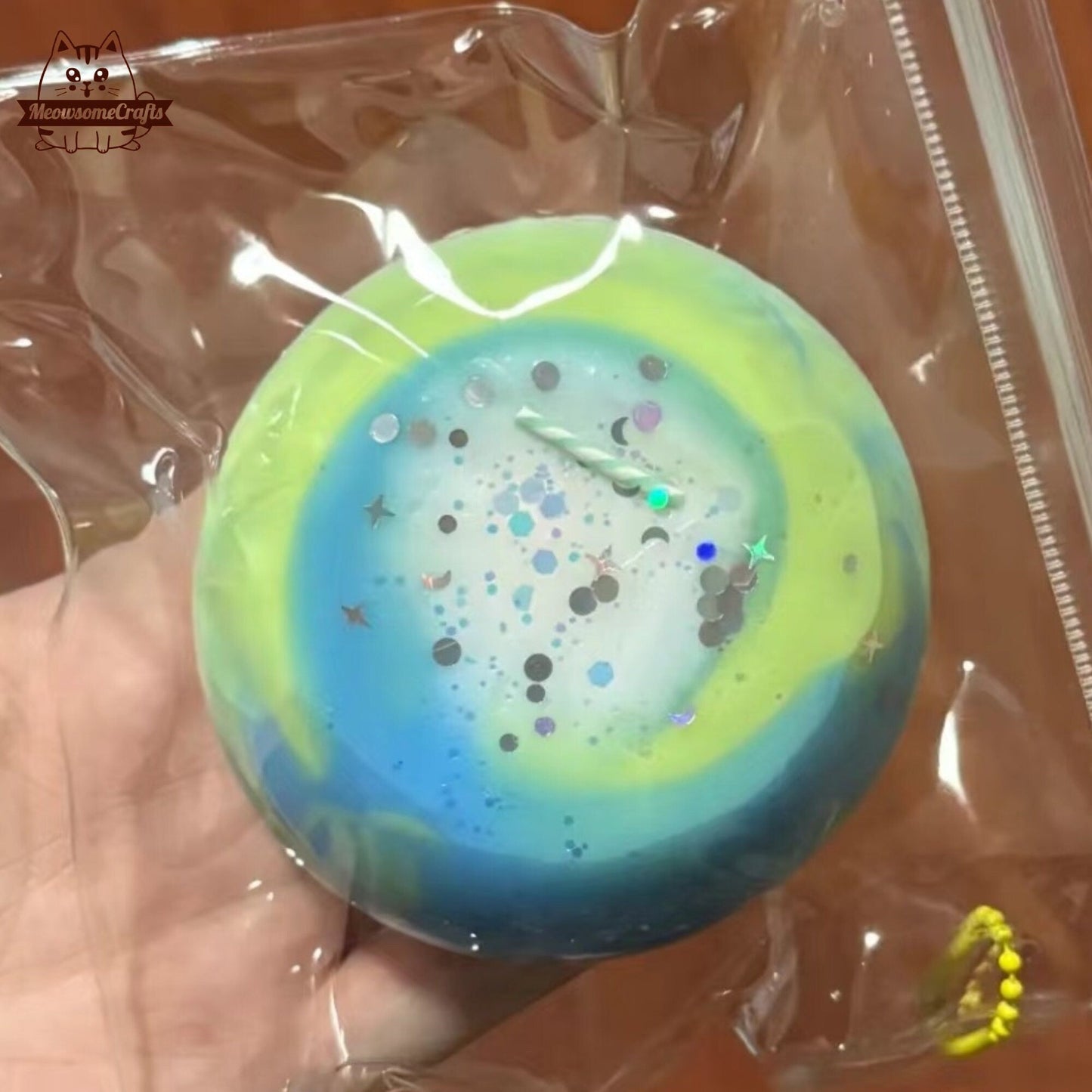 Ball Blue & Green Swirls With Sparkles Handmade Taba Squishy | Squeezable Stress Relief Fidget Toy - Squishy