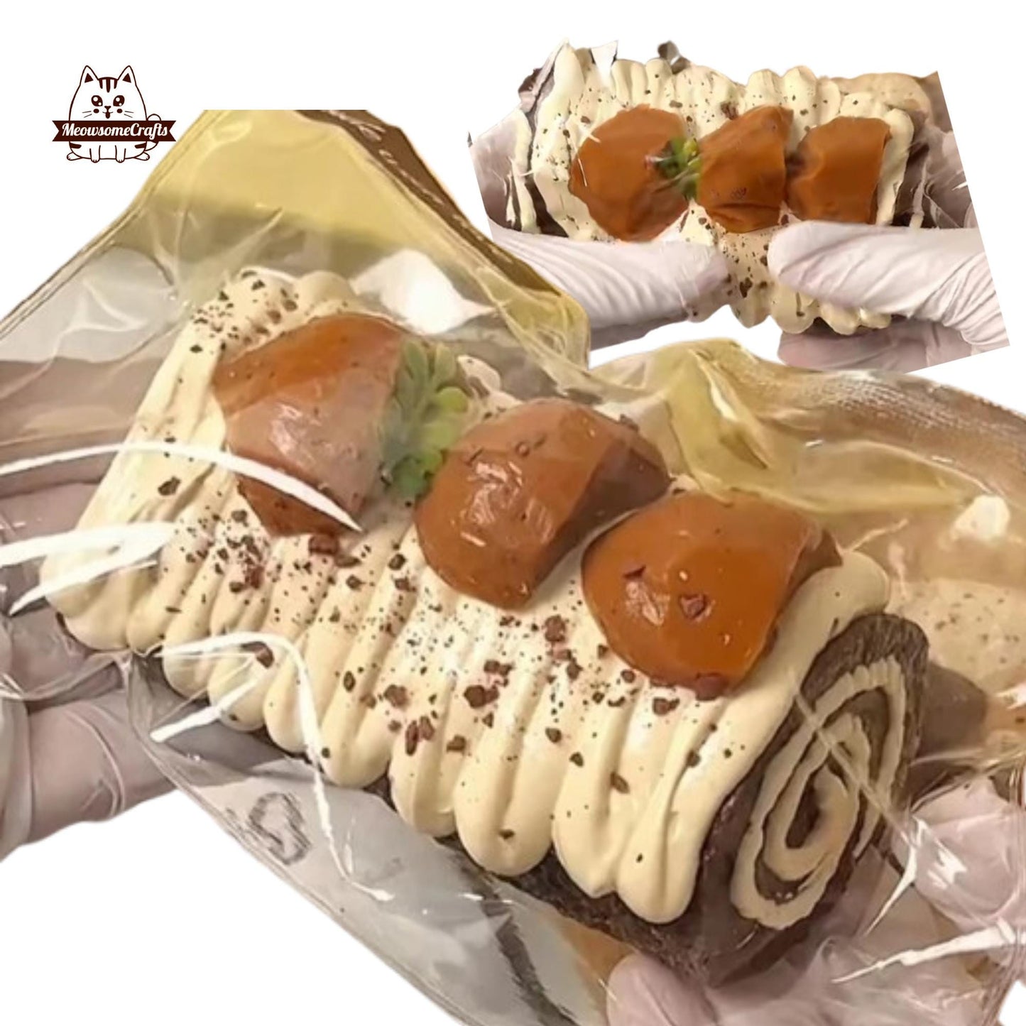 Chestnut Cream Cake Rolls Dessert Food Handmade Taba Squishy | Squeezable Stress Relief Fidget Toy - Squishy