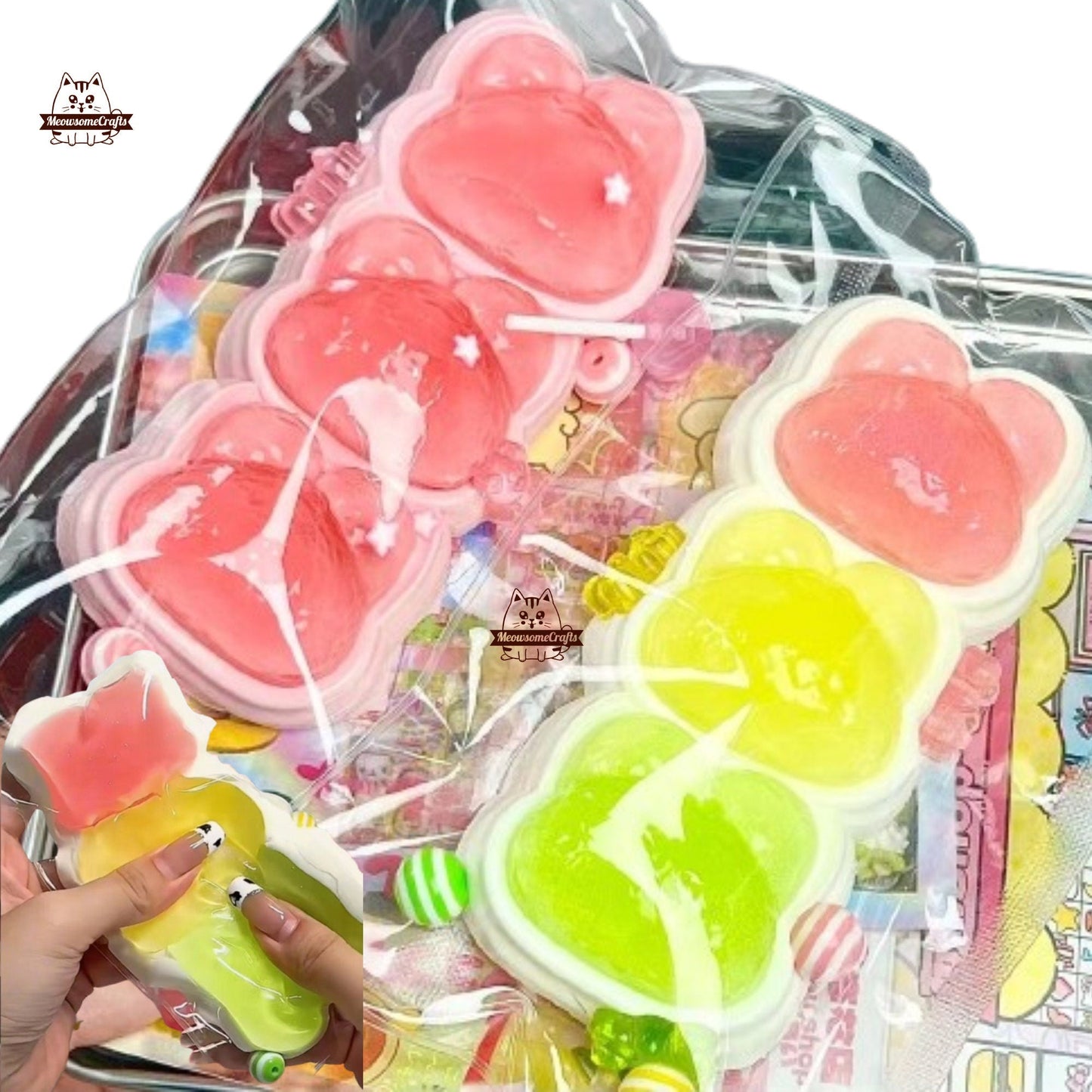 Colorful Jelly Bear Faces Candy Food Handmade Taba Squishy | Squeezable Stress Relief Fidget Toy - Squishy