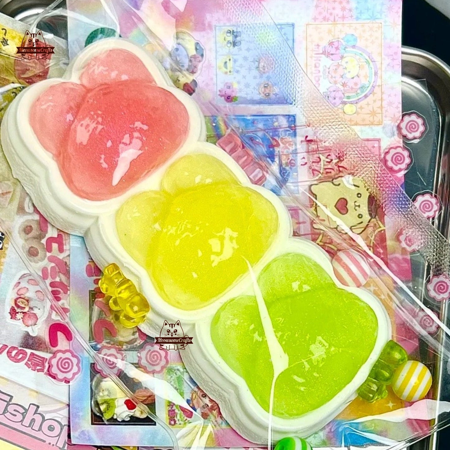 Colorful Jelly Bear Faces Candy Food Handmade Taba Squishy | Squeezable Stress Relief Fidget Toy - A - Squishy