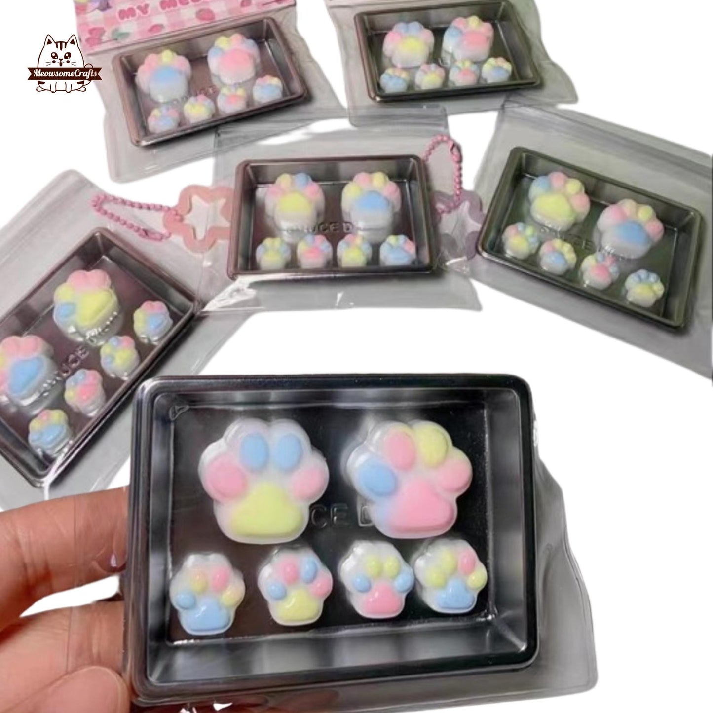 Colorful Mini Cat Paws In Tray Handmade Taba Squishy | Squeezable Stress Relief Fidget Toy - Set of 2 - Squishy