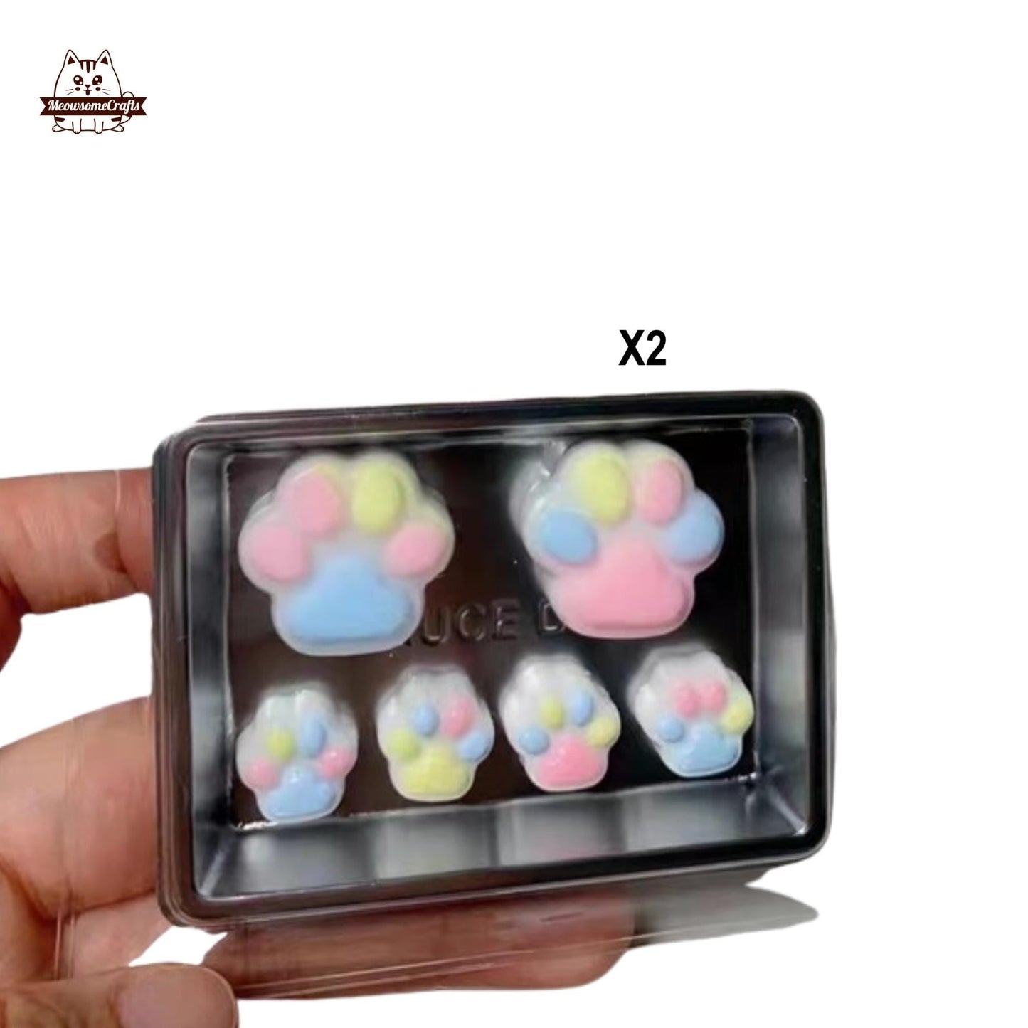 Colorful Mini Cat Paws In Tray Handmade Squishy Fidget Toy - Set of 2