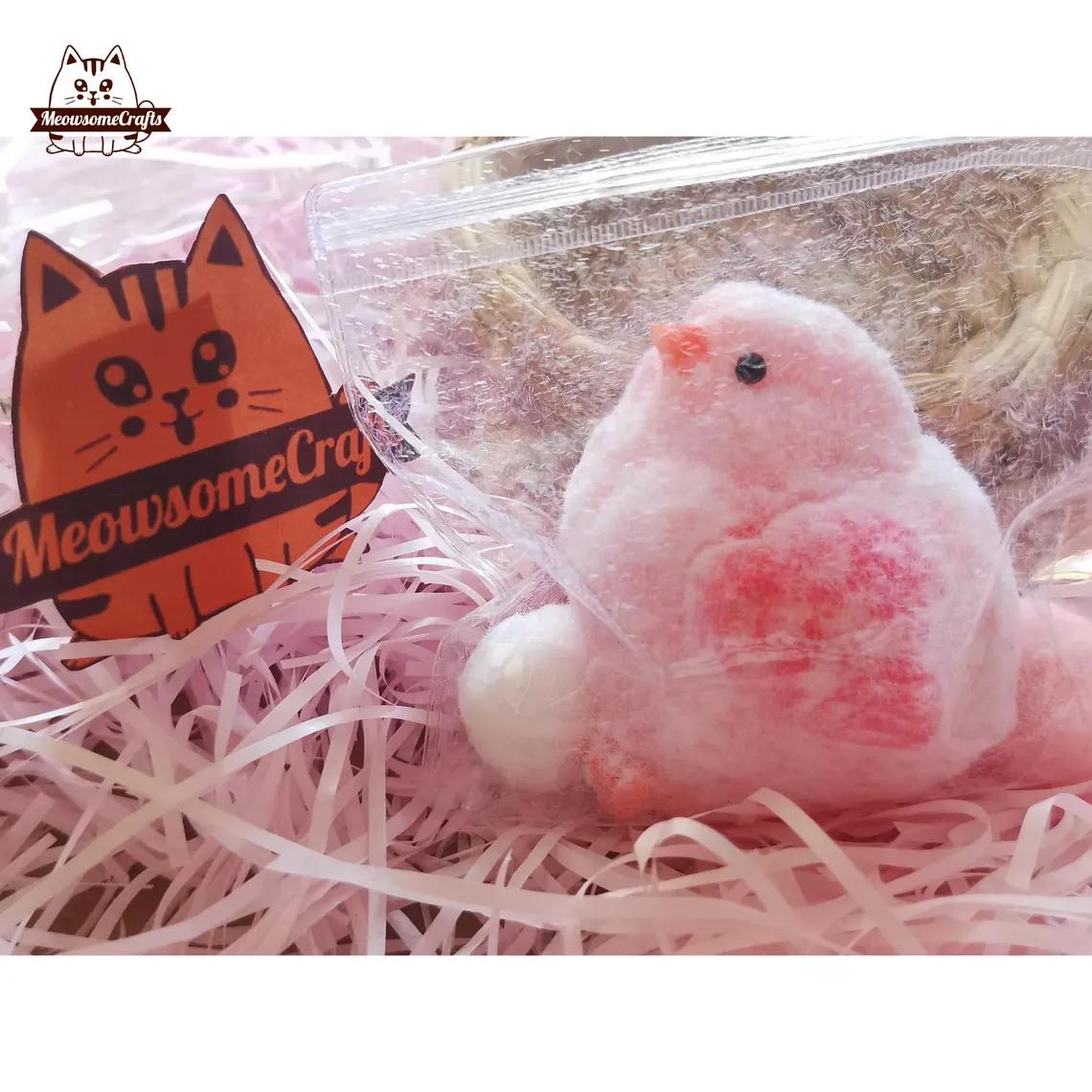 Furry Baby Chick Animal Handmade Taba Squishy | Squeezable Stress Relief Fidget Toy - Pink - Squishy