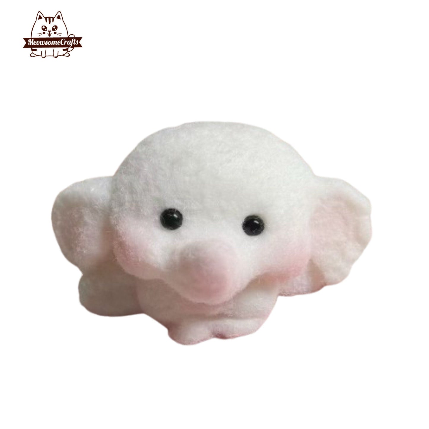 Furry Baby Elephant Animal Customizable Handmade Taba Squishy | Squeezable Stress Relief Fidget Toy - White Elephant