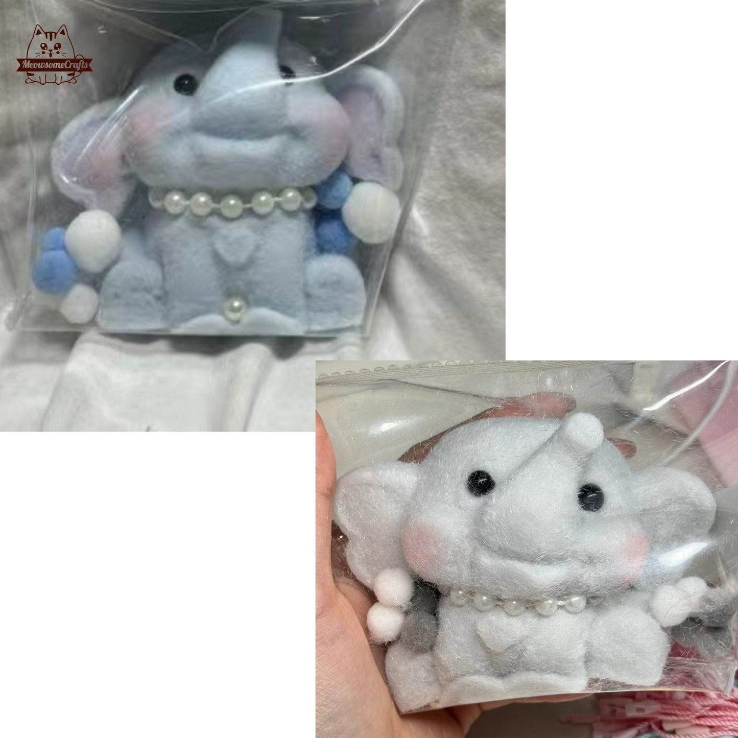 Furry Baby Elephants Wearing Pearl Necklace Animal Handmade Taba Squishy | Squeezable Stress Relief Fidget Toy - Squishy