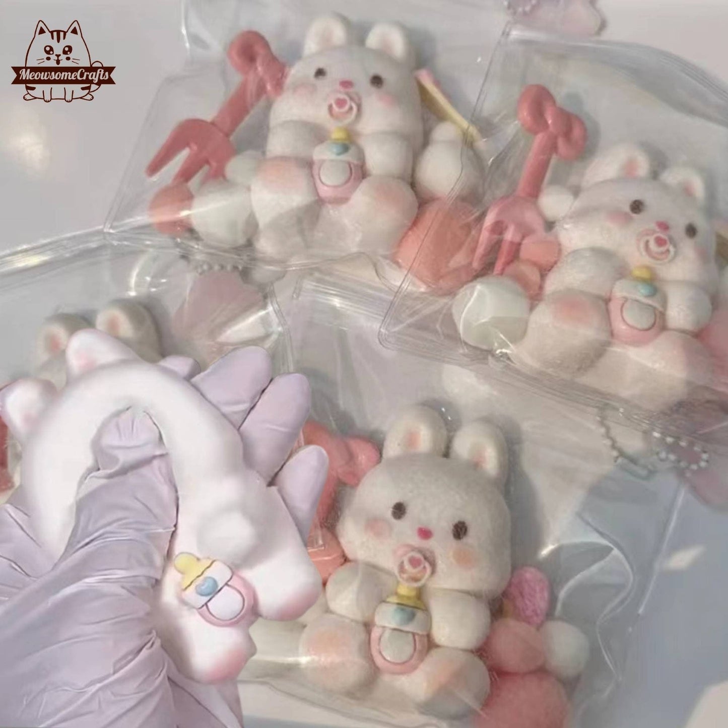 Furry Baby Rabbit & Bear Animal Handmade Taba Squishy | Squeezable Stress Relief Fidget Toy - Squishy