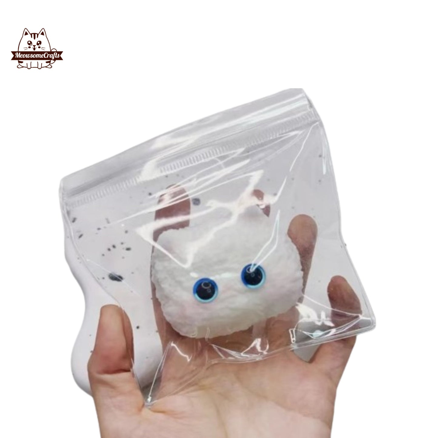 Furry Big Eyes Cat Face Animal Handmade Taba Squishy | Squeezable Stress Relief Fidget Toy - White Cat - Squishy