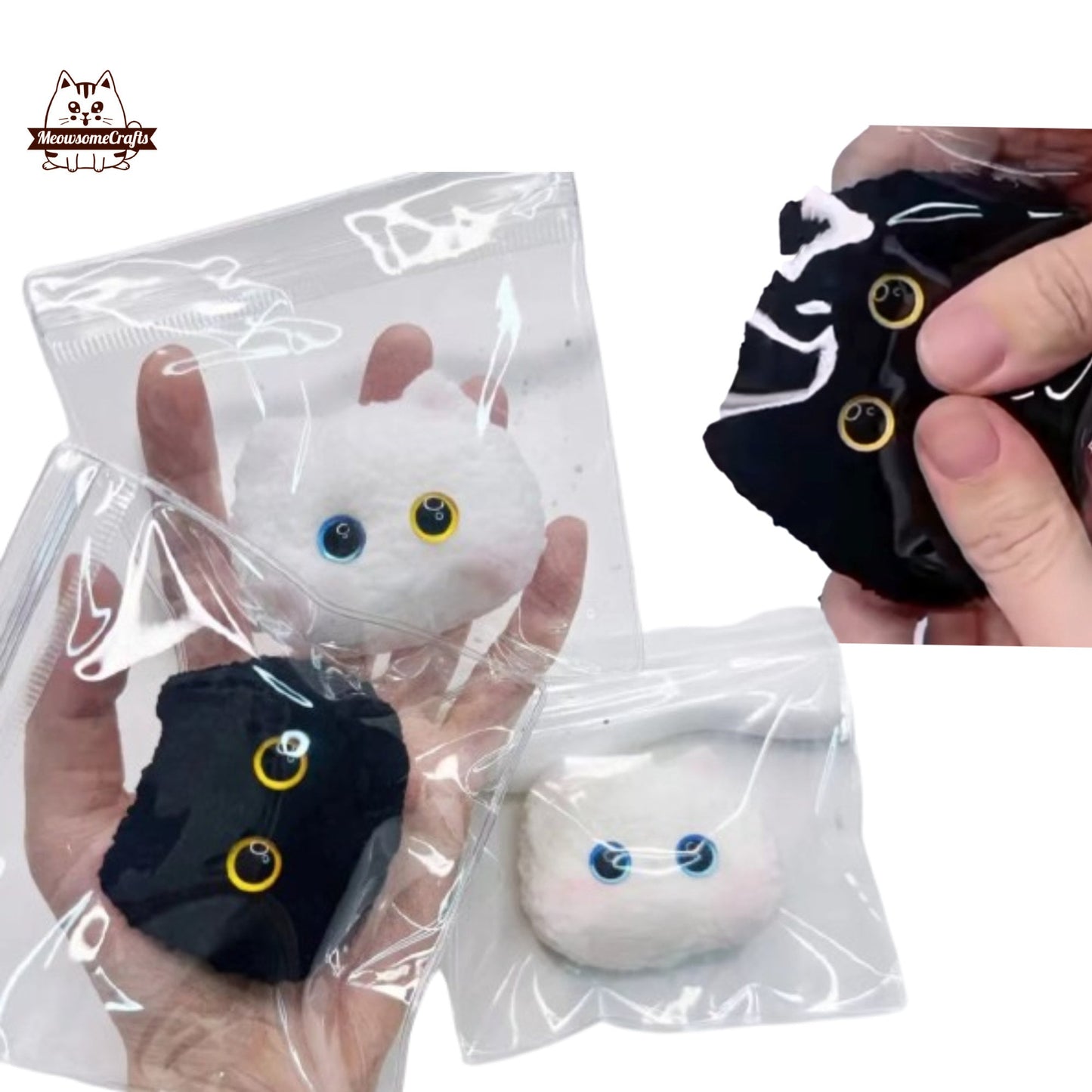Furry Big Eyes Cat Face Animal Handmade Taba Squishy | Squeezable Stress Relief Fidget Toy - Squishy