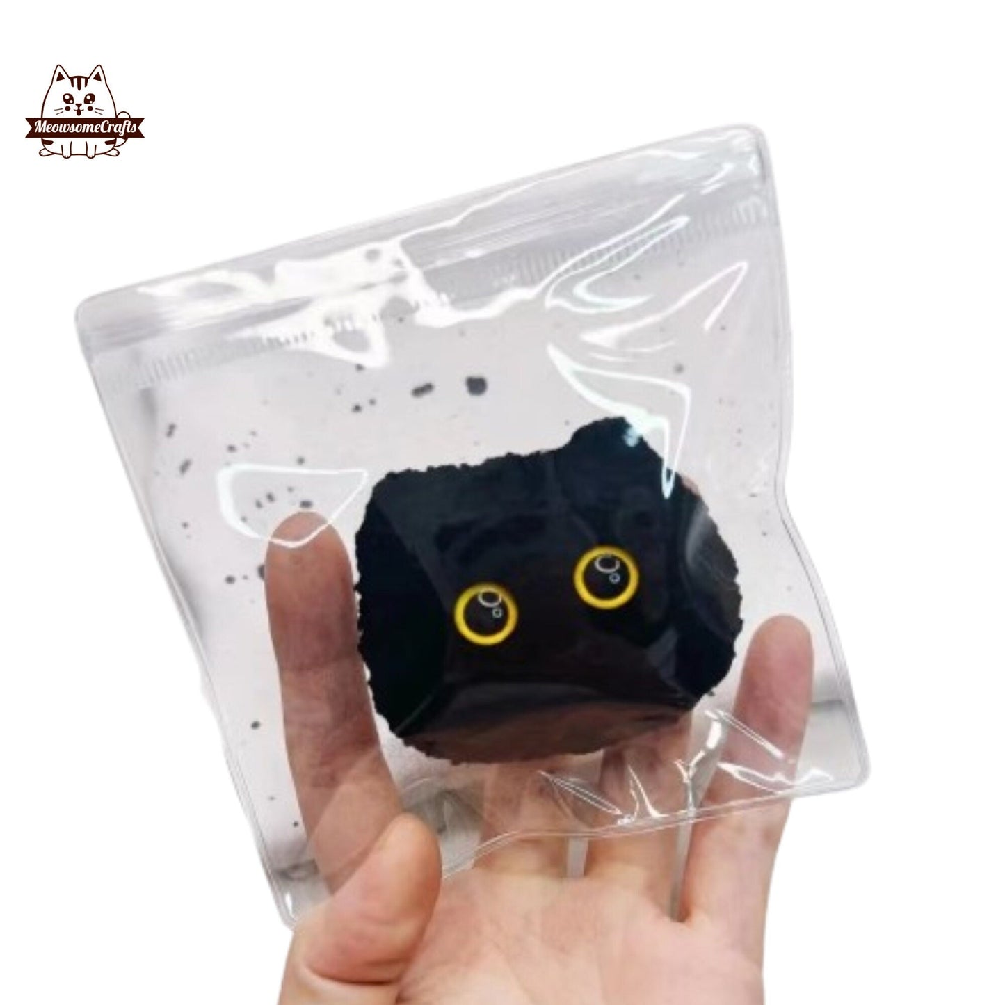 Furry Big Eyes Cat Face Animal Handmade Taba Squishy | Squeezable Stress Relief Fidget Toy - Black Cat - Squishy