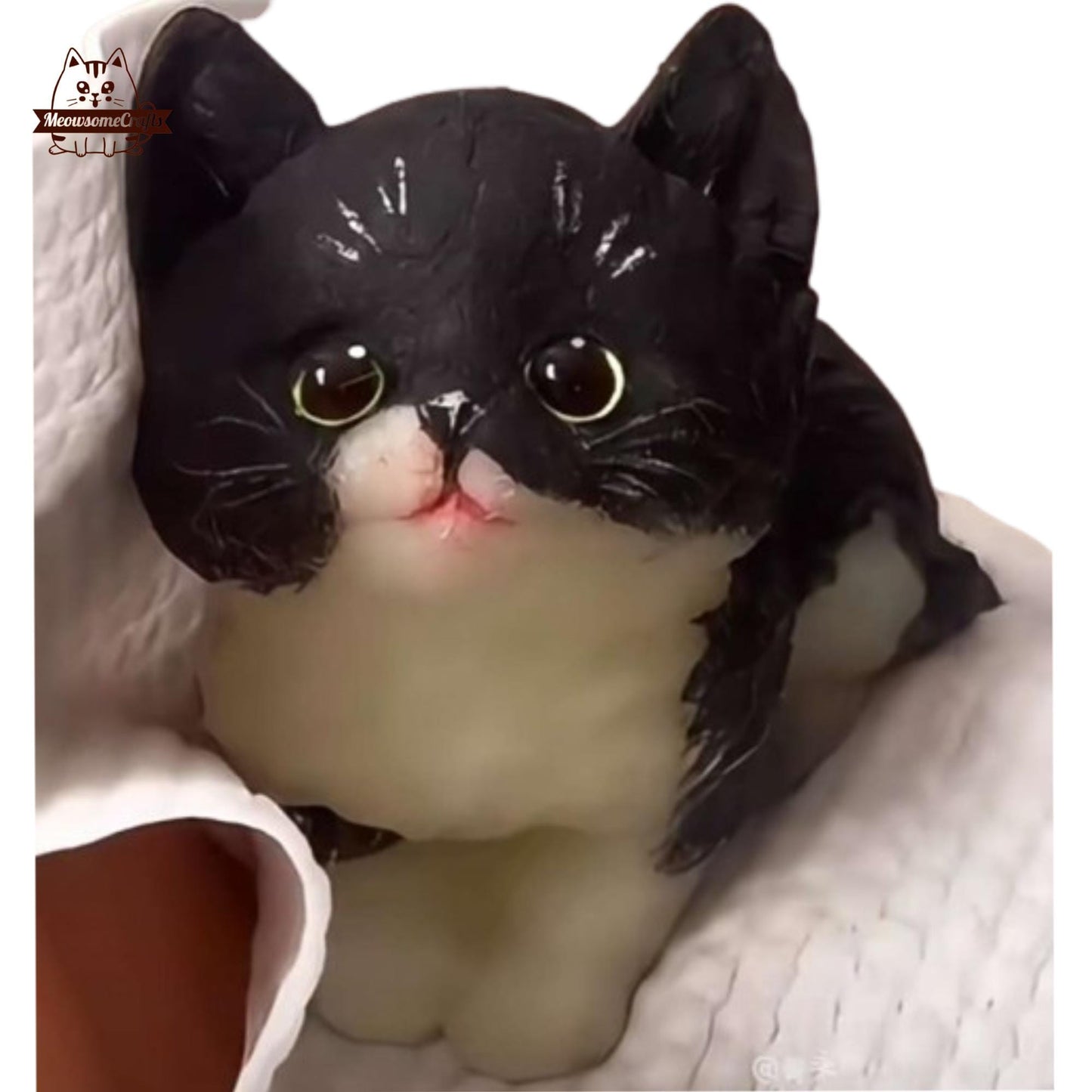 Furry Black & White Kitten Cat Animal Handmade Squishy | Washable Squeezable Stress Relief Fidget Toy