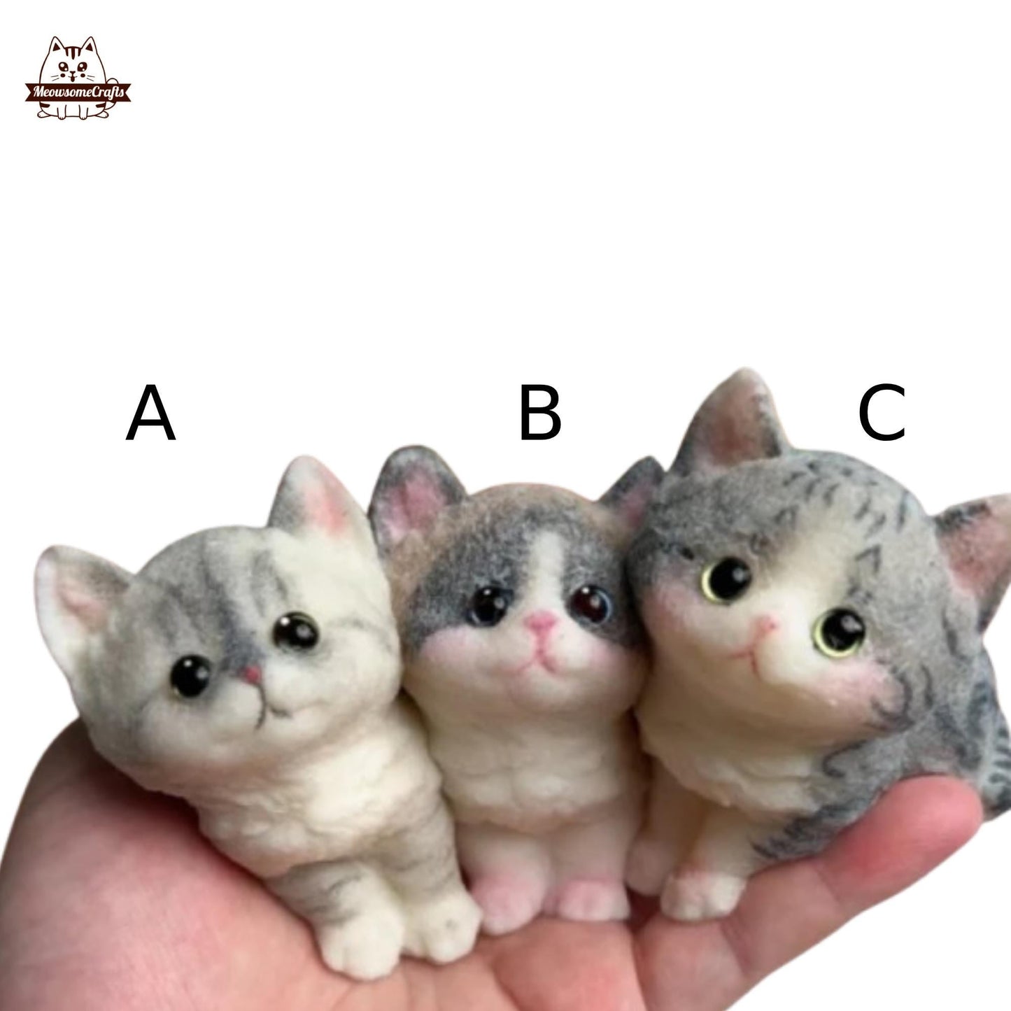 Furry Calico Gray Stripe Kittens Cats Animal Handmade Squishy Fidget Toy - B