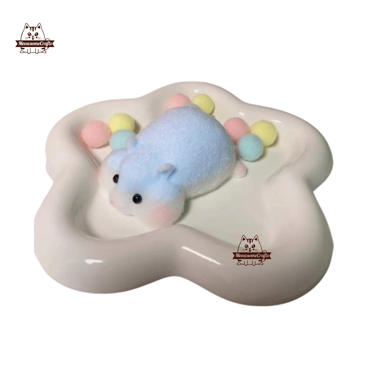 Furry Laying Hamster Animal Customizable Handmade Taba Squishy | Squeezable Stress Relief Fidget Toy - Blue - Squishy