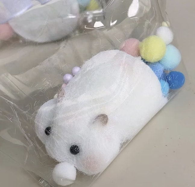 Furry Laying Hamster Animal Customizable Handmade Taba Squishy | Squeezable Stress Relief Fidget Toy - White - Squishy