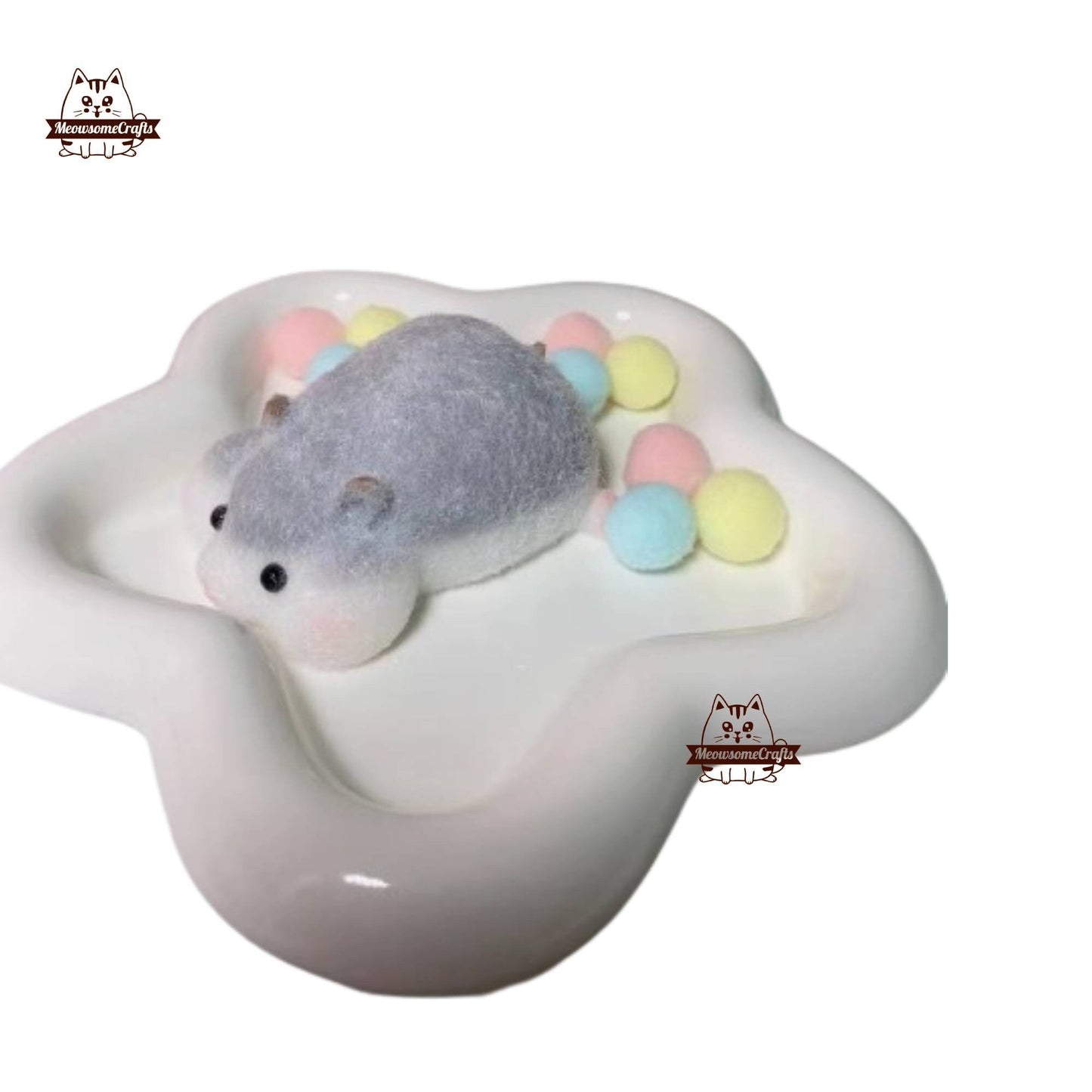 Furry Laying Hamster Animal Customizable Handmade Taba Squishy | Squeezable Stress Relief Fidget Toy - Grey - Squishy