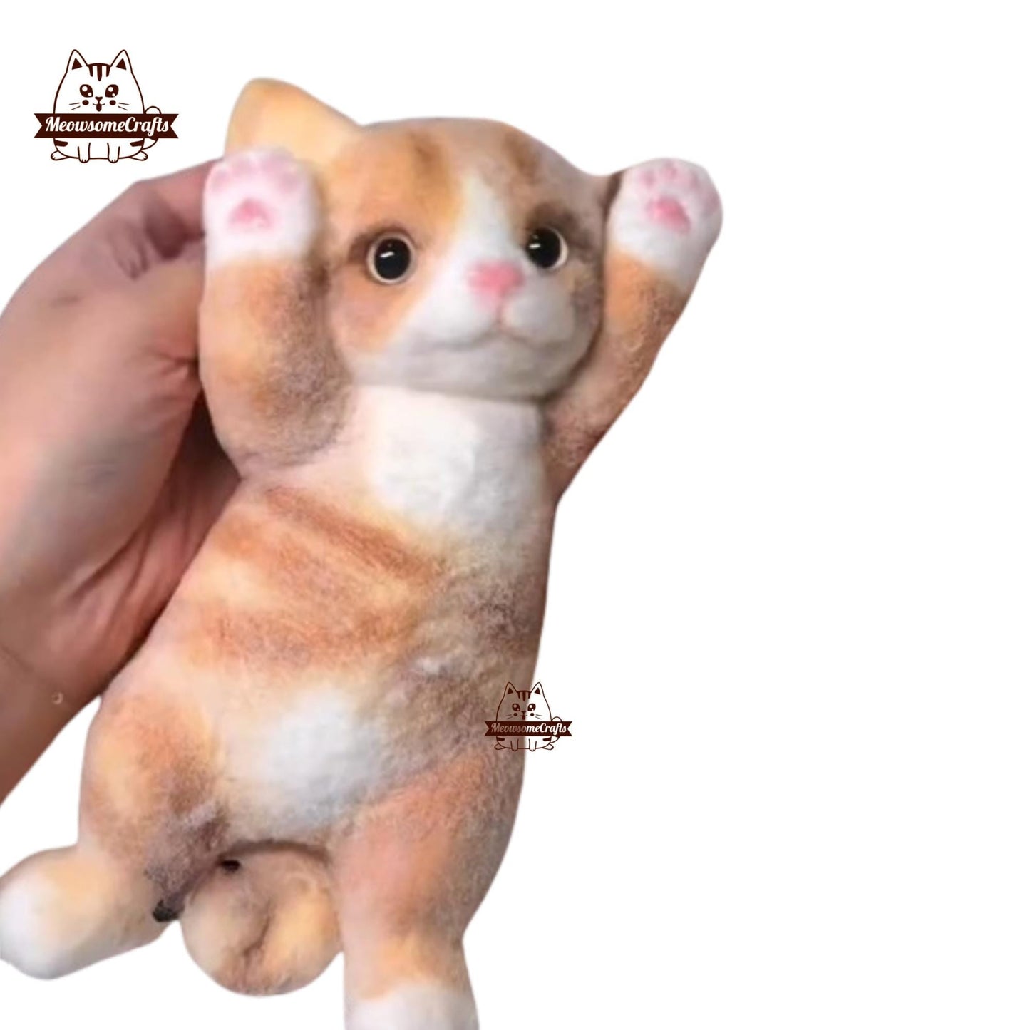 Furry Laying Playful Orange Kitten Cat Animal Handmade Squishy | Washable Squeezable Stress Relief Fidget Toy