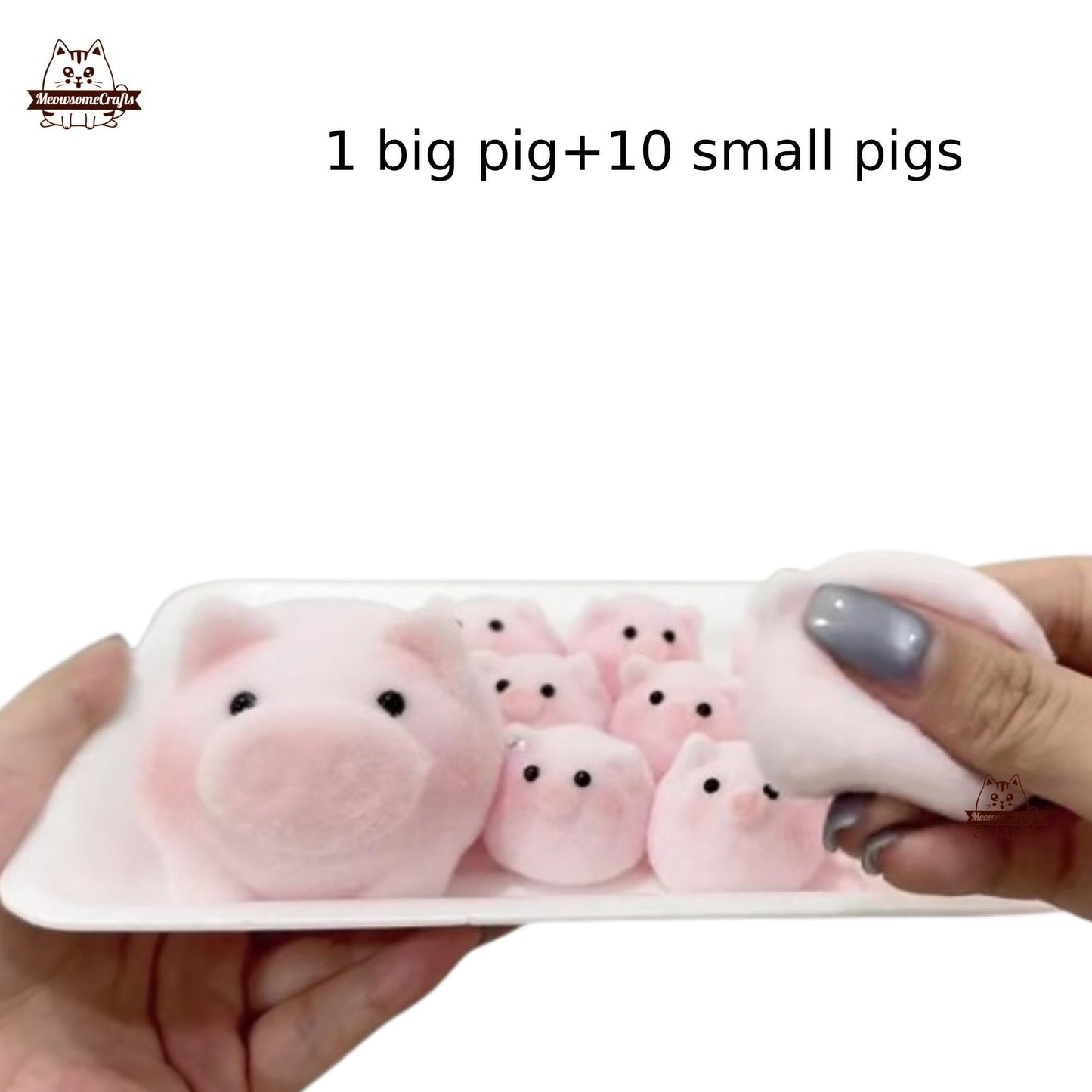 Furry Pink Pig Family Set Animal Handmade Squishy Fidget Toy
