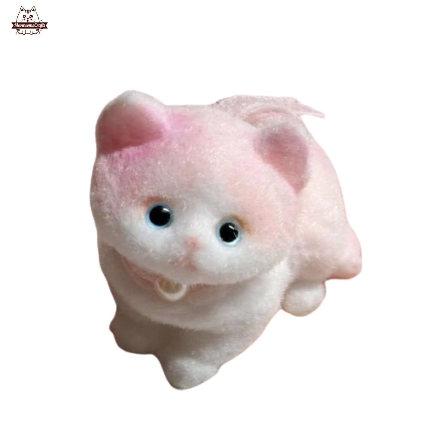 Furry Pink & White Kitten Animal Handmade Taba Squishy | Squeezable Stress Relief Fidget Toy - Squishy
