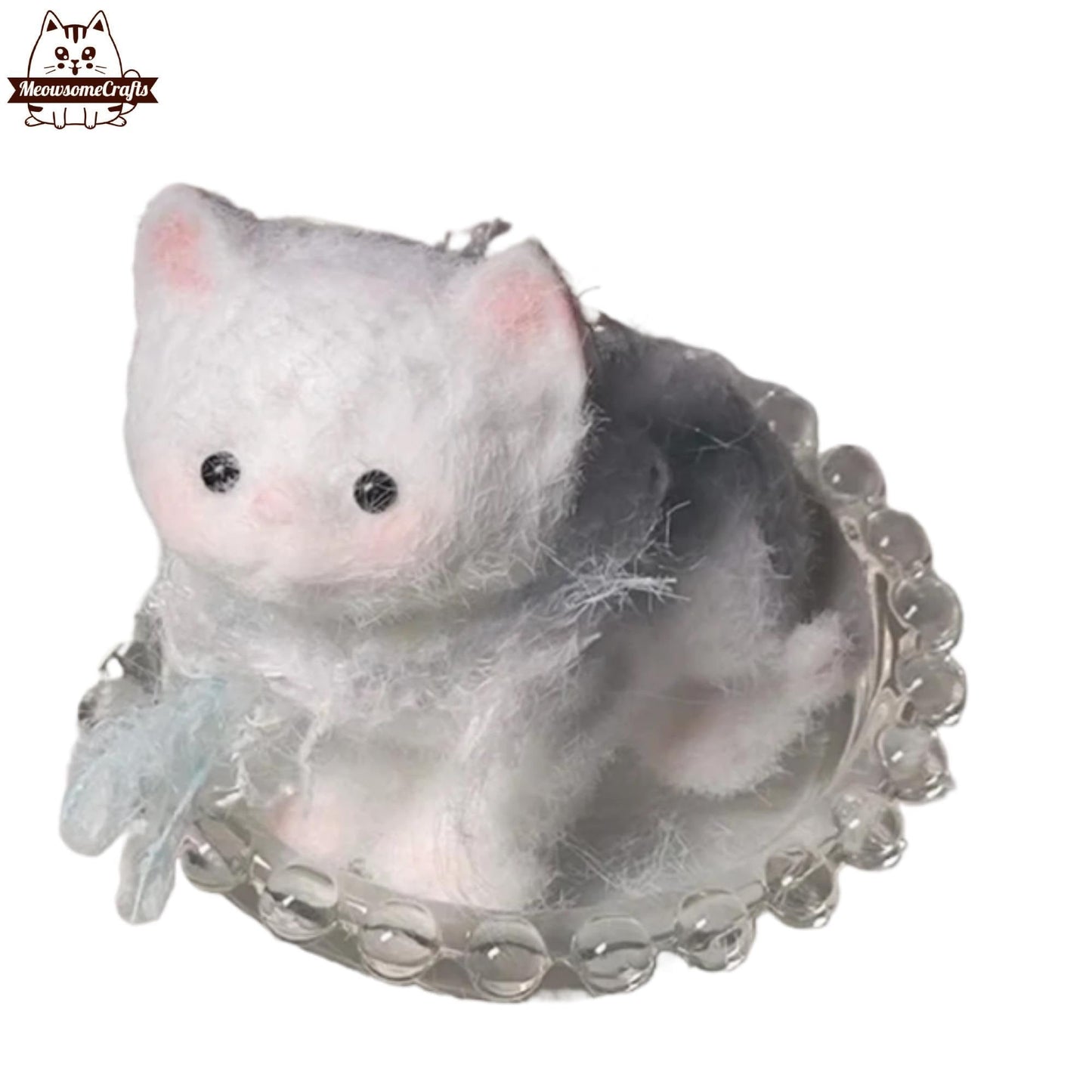 Furry Sitting White Kitten Cat Animal Handmade Taba Squishy | Squeezable Stress Relief Fidget Toy - Squishy