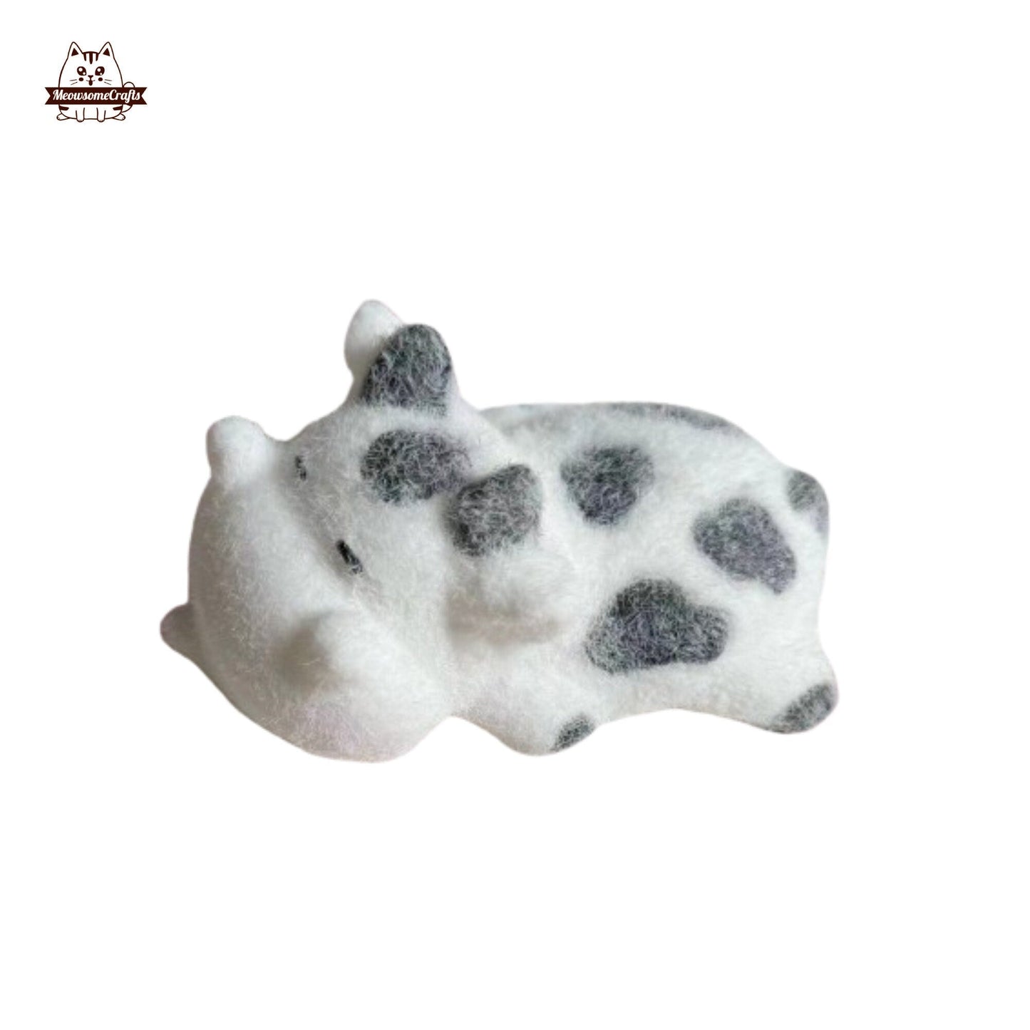 Furry Sleepy Cow Animal Customizable Handmade Taba Squishy | Squeezable Stress Relief Fidget Toy - White & Black