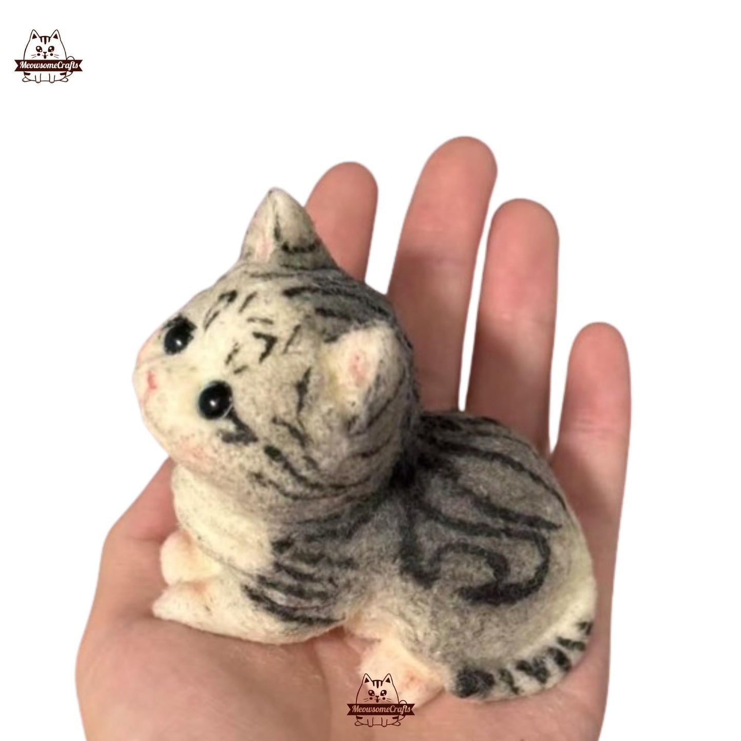 Furry Striped Kitten Kitty Cats Animal Handmade Taba Squishy | Squeezable Stress Relief Fidget Toy - Black