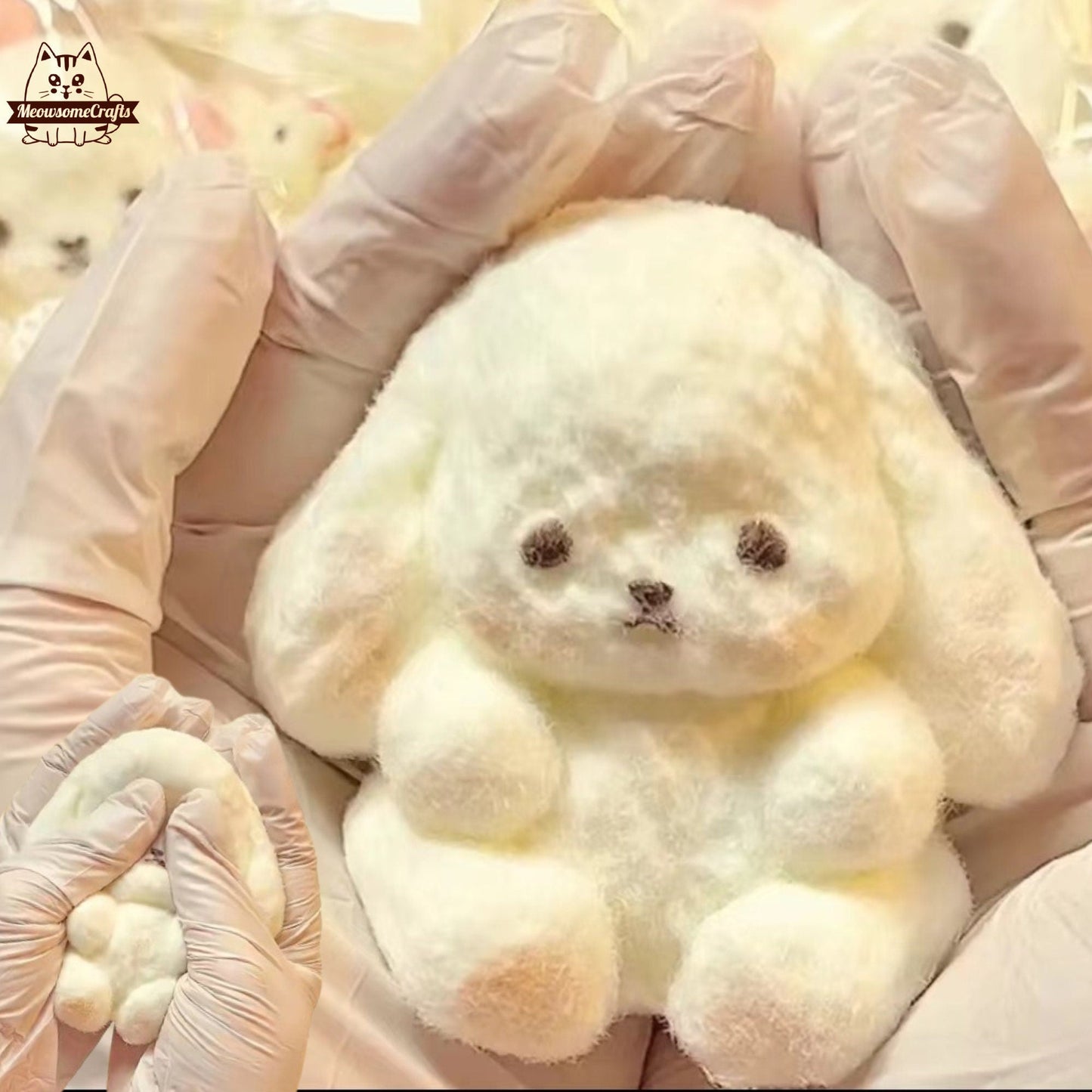 Furry White Baby Rabbit Animal Handmade Taba Squishy | Squeezable Stress Relief Fidget Toy - Squishy