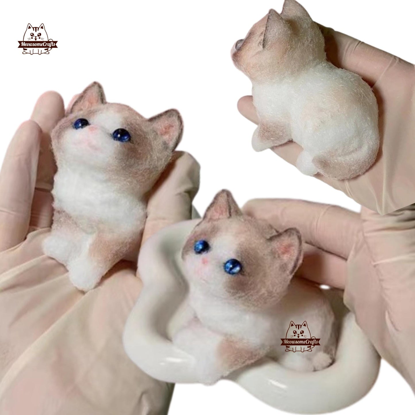 Furry White & Brown Kitty Cat Animal Handmade Taba Squishy | Squeezable Stress Relief Fidget Toy - Squishy