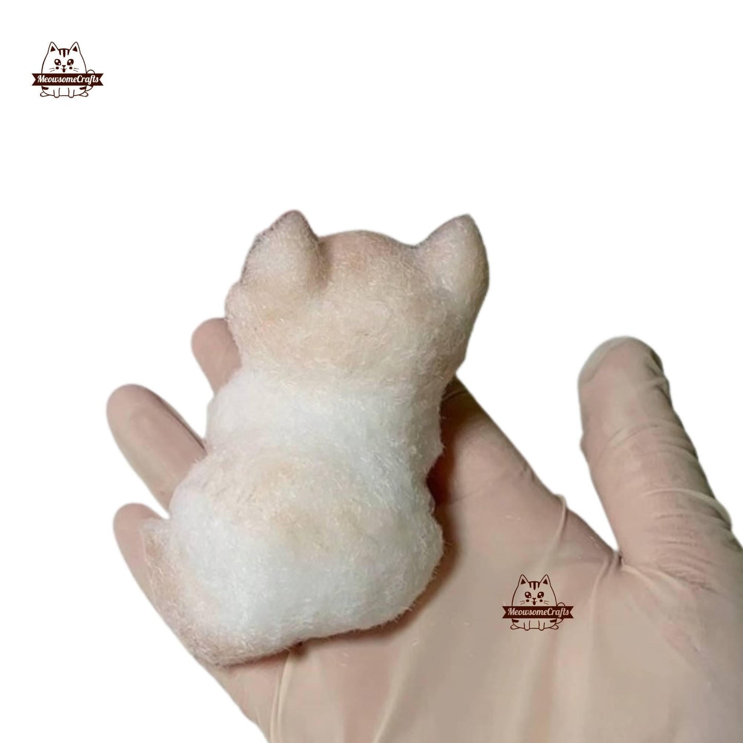 Furry White & Brown Kitty Cat Animal Handmade Taba Squishy | Squeezable Stress Relief Fidget Toy - Squishy