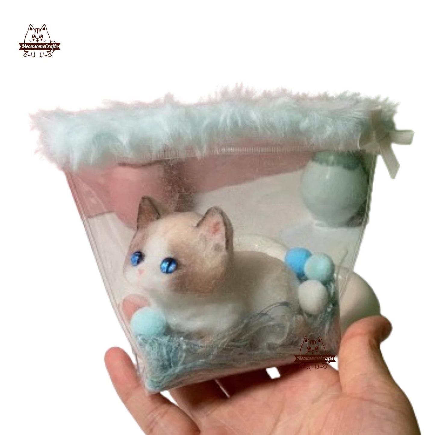 Furry White & Brown Kitty Cat Animal Handmade Taba Squishy | Squeezable Stress Relief Fidget Toy - Squishy