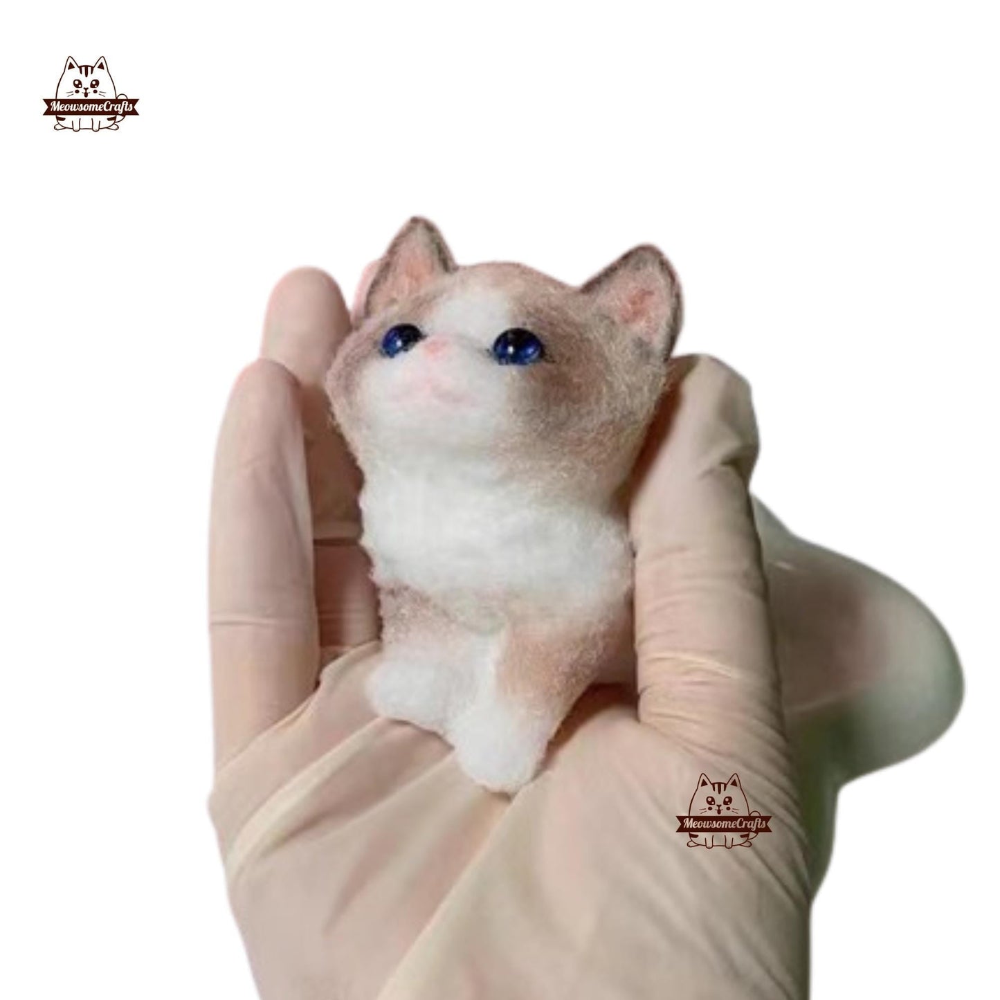 Furry White & Brown Kitty Cat Animal Handmade Taba Squishy | Squeezable Stress Relief Fidget Toy - Squishy