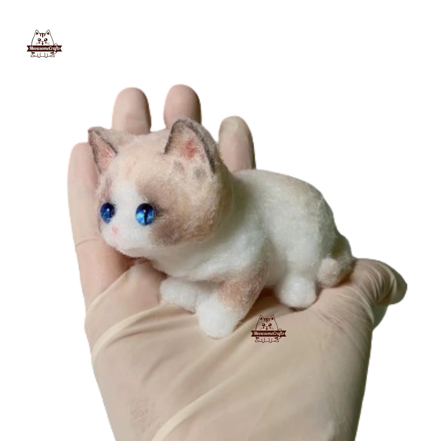 Furry White & Brown Kitty Cat Animal Handmade Taba Squishy | Squeezable Stress Relief Fidget Toy - Squishy