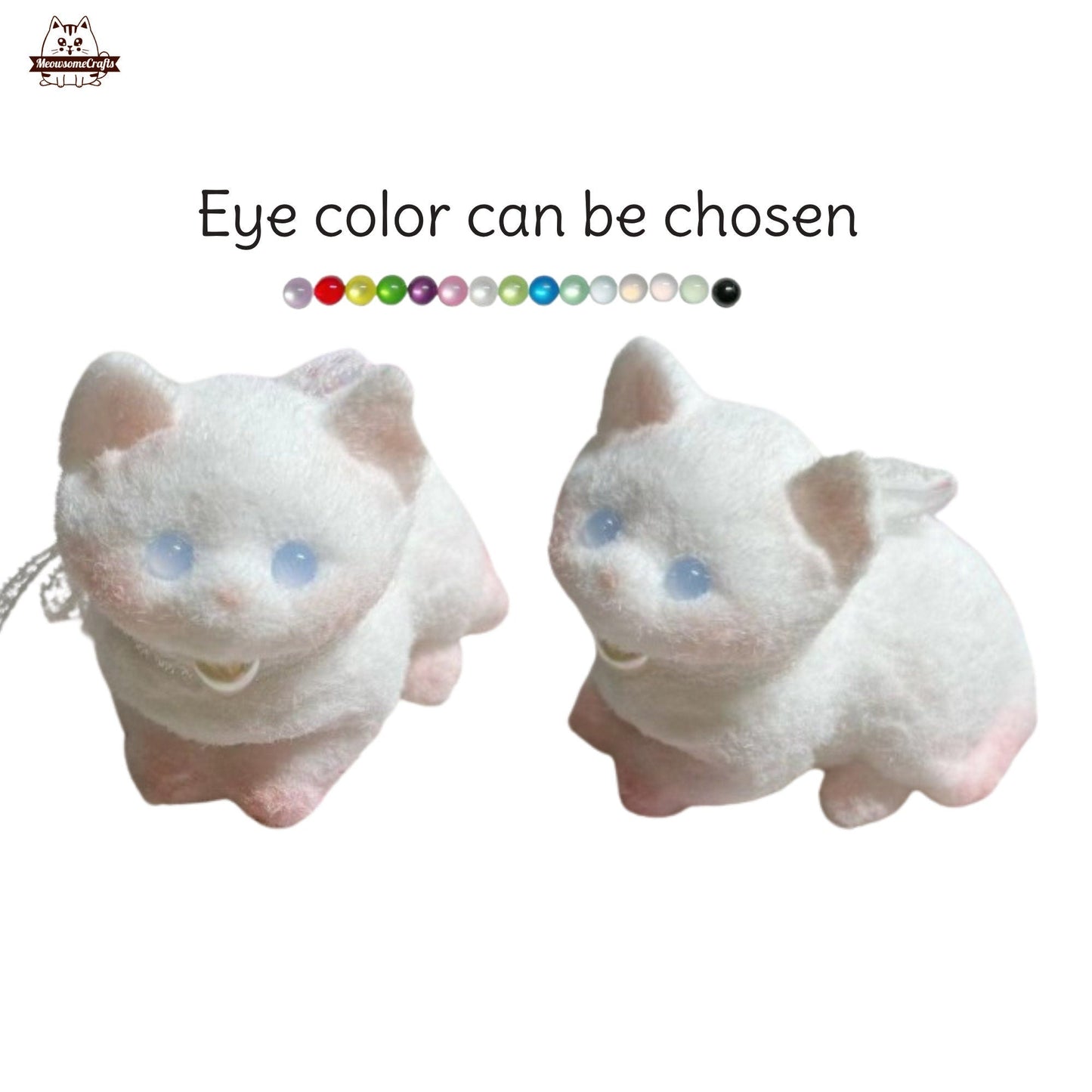 Furry White Kitten Cat Animal Customizable Eyes Handmade Taba Squishy | Squeezable Stress Relief Fidget Toy - Squishy