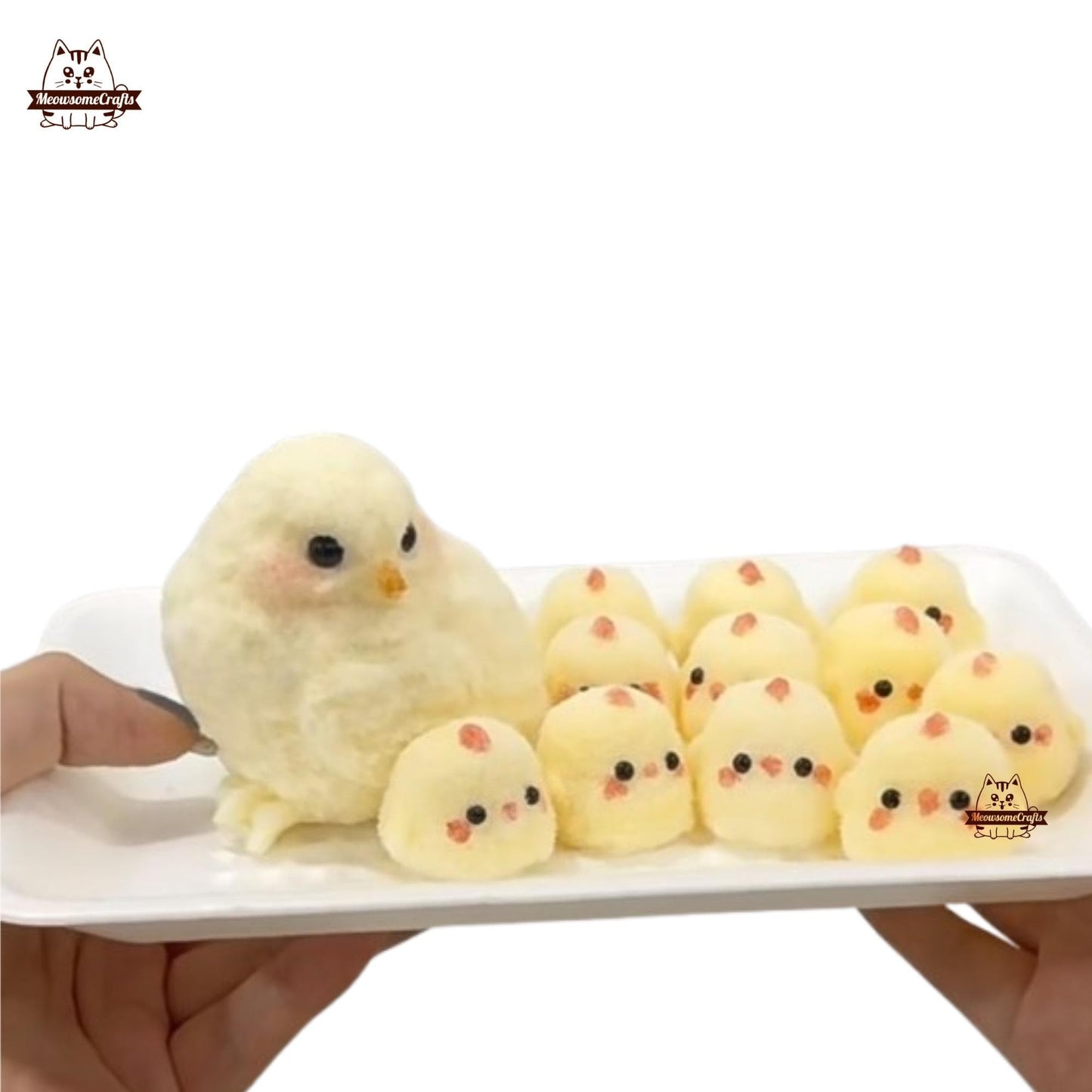 Furry Yellow Chicks Set Family Animal Handmade Squishy Fidget Toy