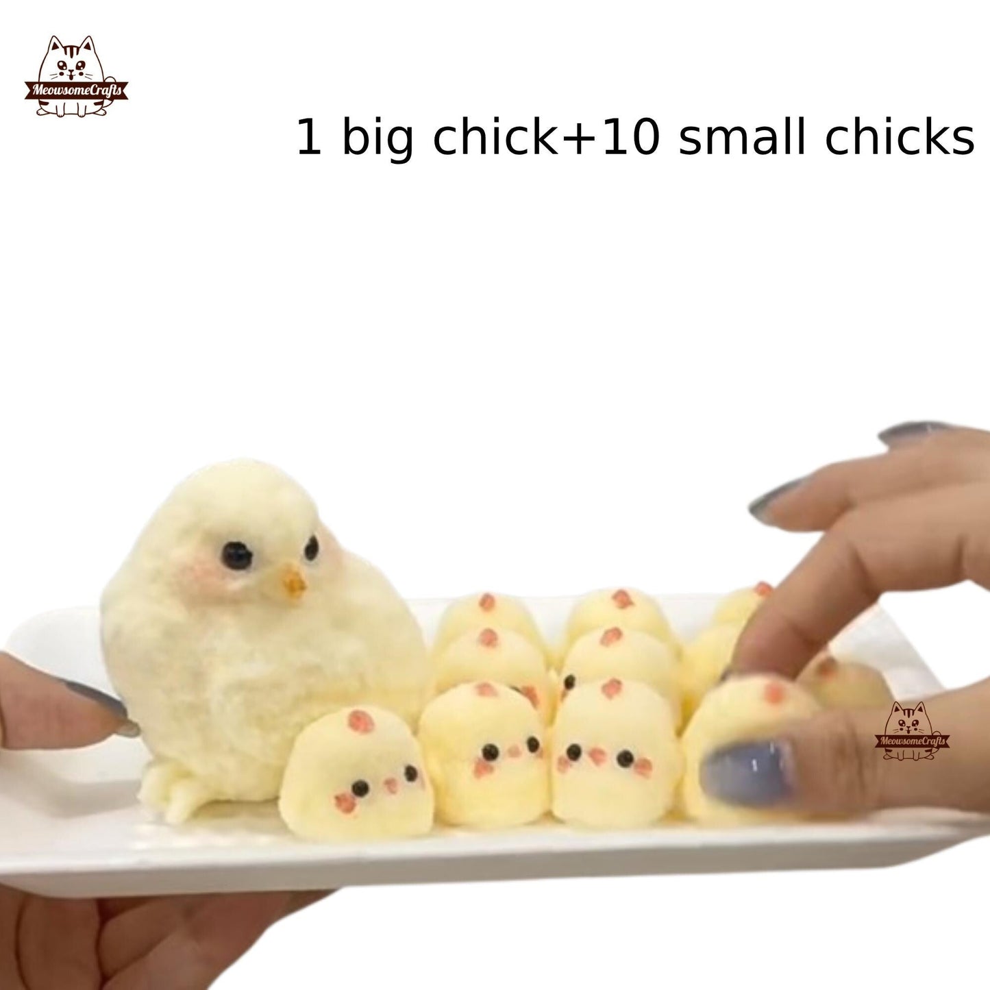Furry Yellow Chicks Set Family Animal Handmade Squishy Fidget Toy