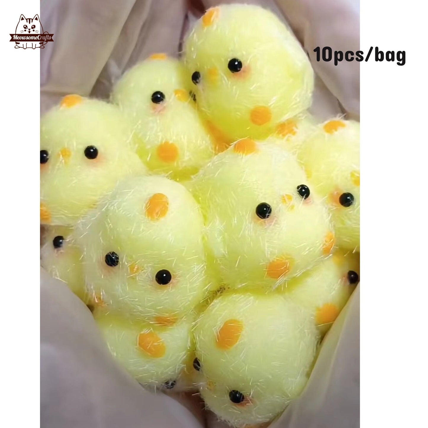 Furry Yellow & White Baby Chicks Animal Handmade Taba Squishy | Squeezable Stress Relief Fidget Toy - Yellow - Squishy