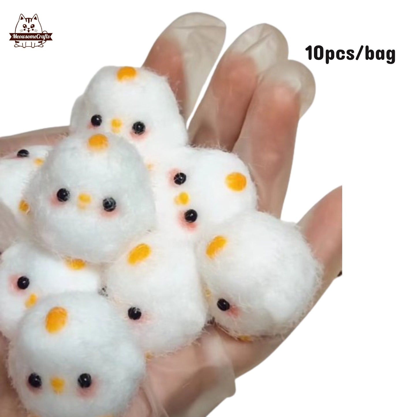 Furry Yellow & White Baby Chicks Animal Handmade Taba Squishy | Squeezable Stress Relief Fidget Toy - White - Squishy