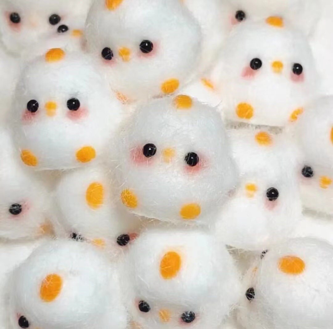 Furry Yellow & White Baby Chicks Animal Handmade Taba Squishy | Squeezable Stress Relief Fidget Toy - Squishy