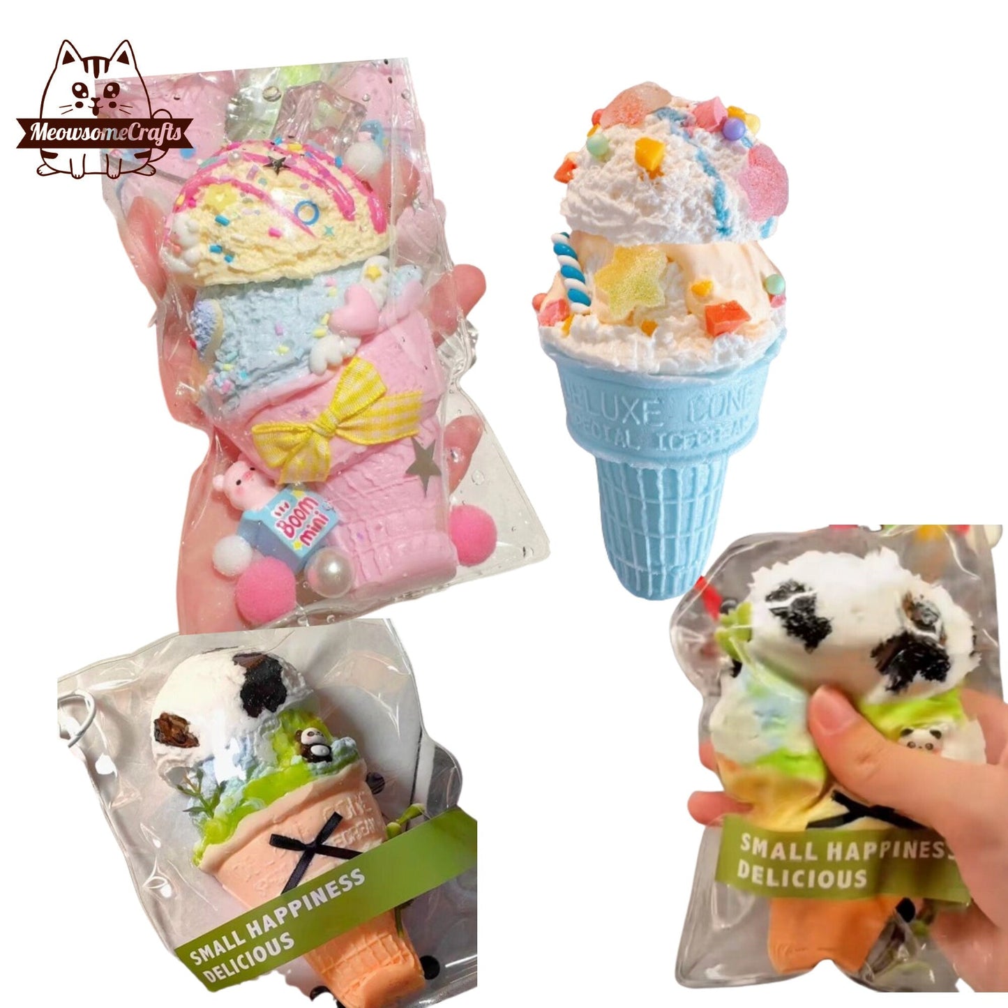 Ice Cream Cone Scoops Sprinkles Candy Dessert Food Handmade Taba Squishy | Squeezable Stress Relief Fidget Toy - Squishy