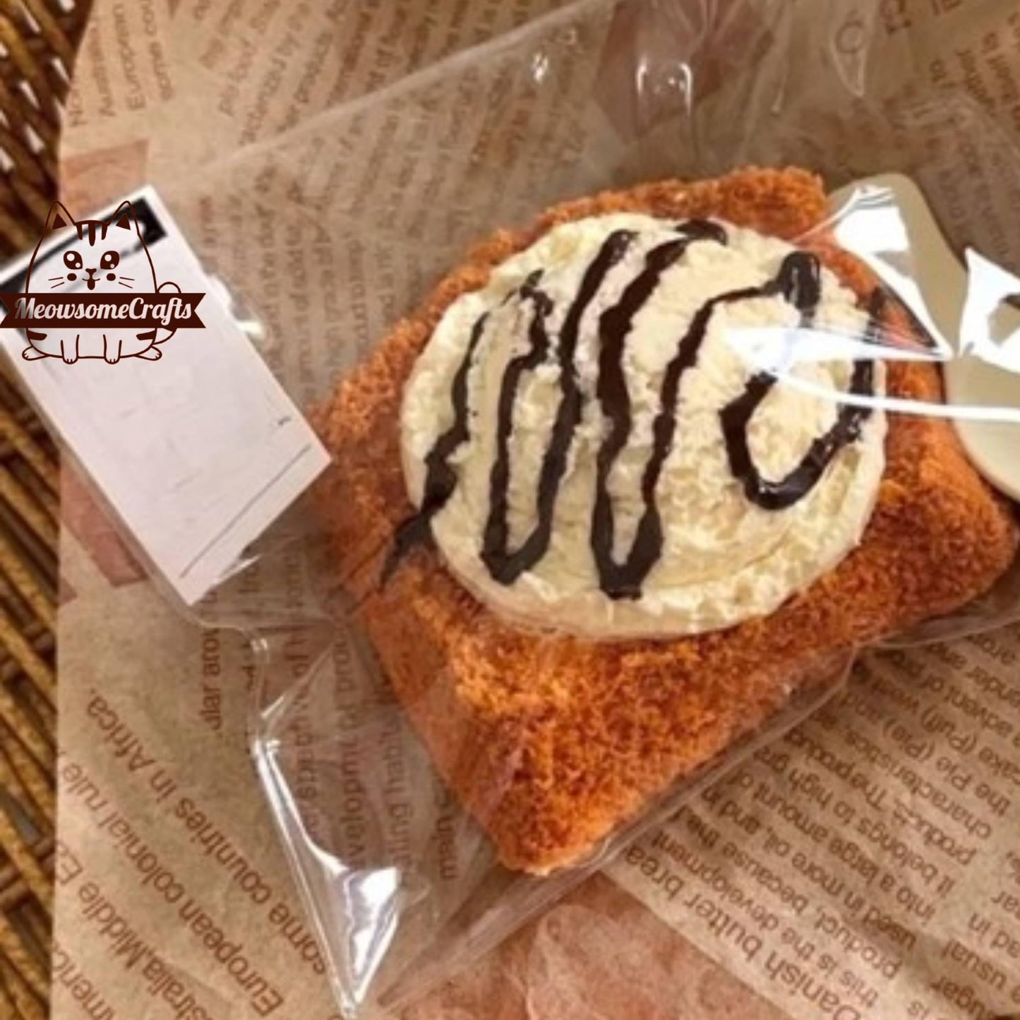 Ice Cream Scoop On Toast Chocolate Drizzle Dessert Food Handmade Taba Squishy | Squeezable Stress Relief Fidget Toy