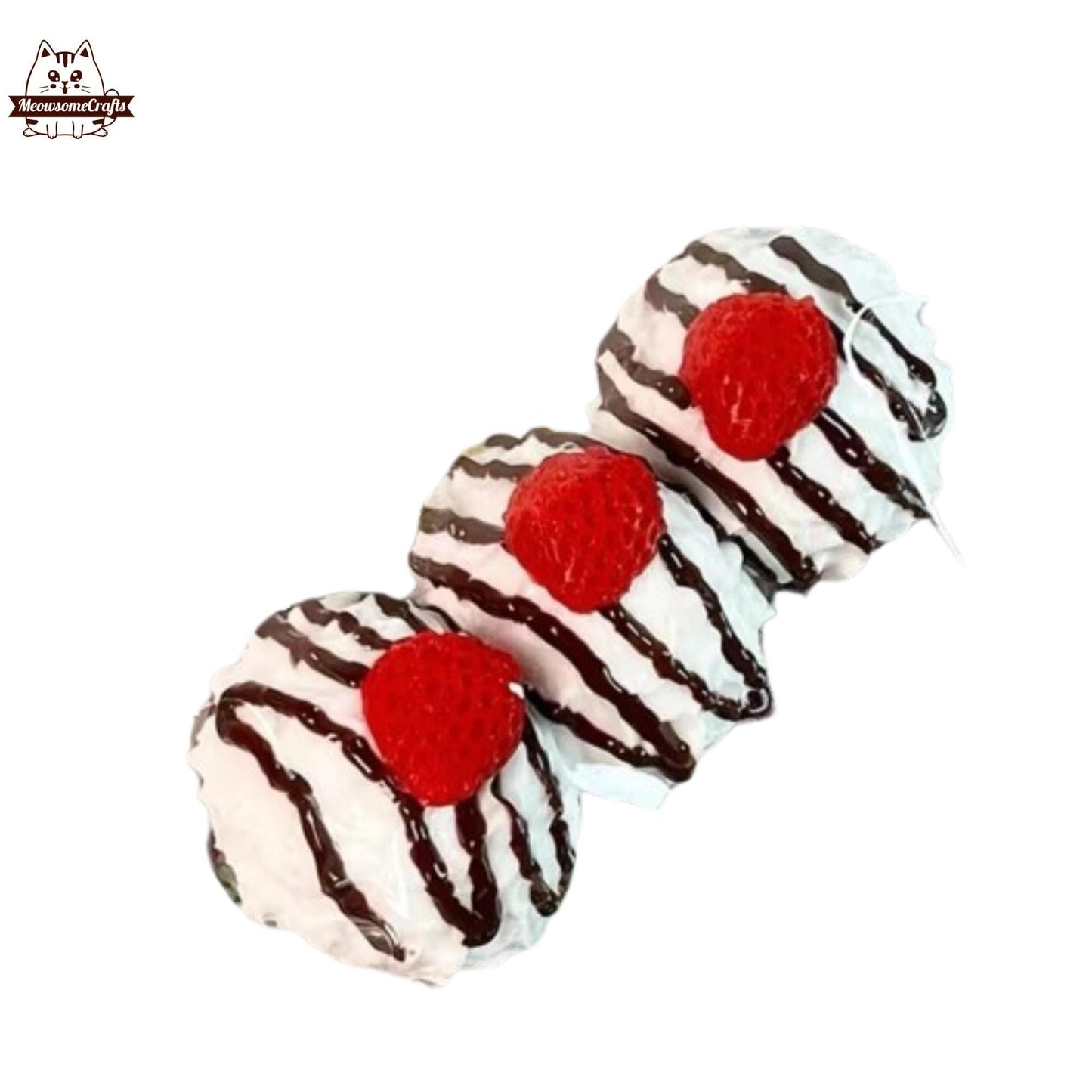Ice Cream Scoops Drizzle Strawberry Dessert Food Handmade Taba Squishy | Squeezable Stress Relief Fidget Toy - B
