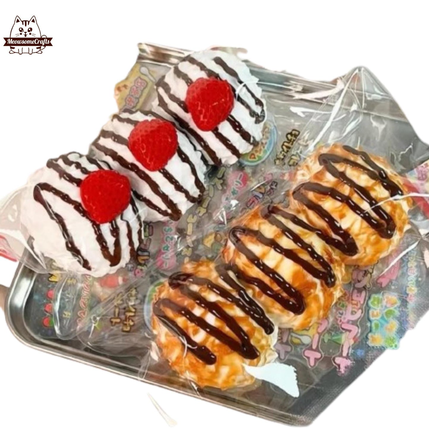 Ice Cream Scoops Drizzle Strawberry Dessert Food Handmade Taba Squishy | Squeezable Stress Relief Fidget Toy - Squishy