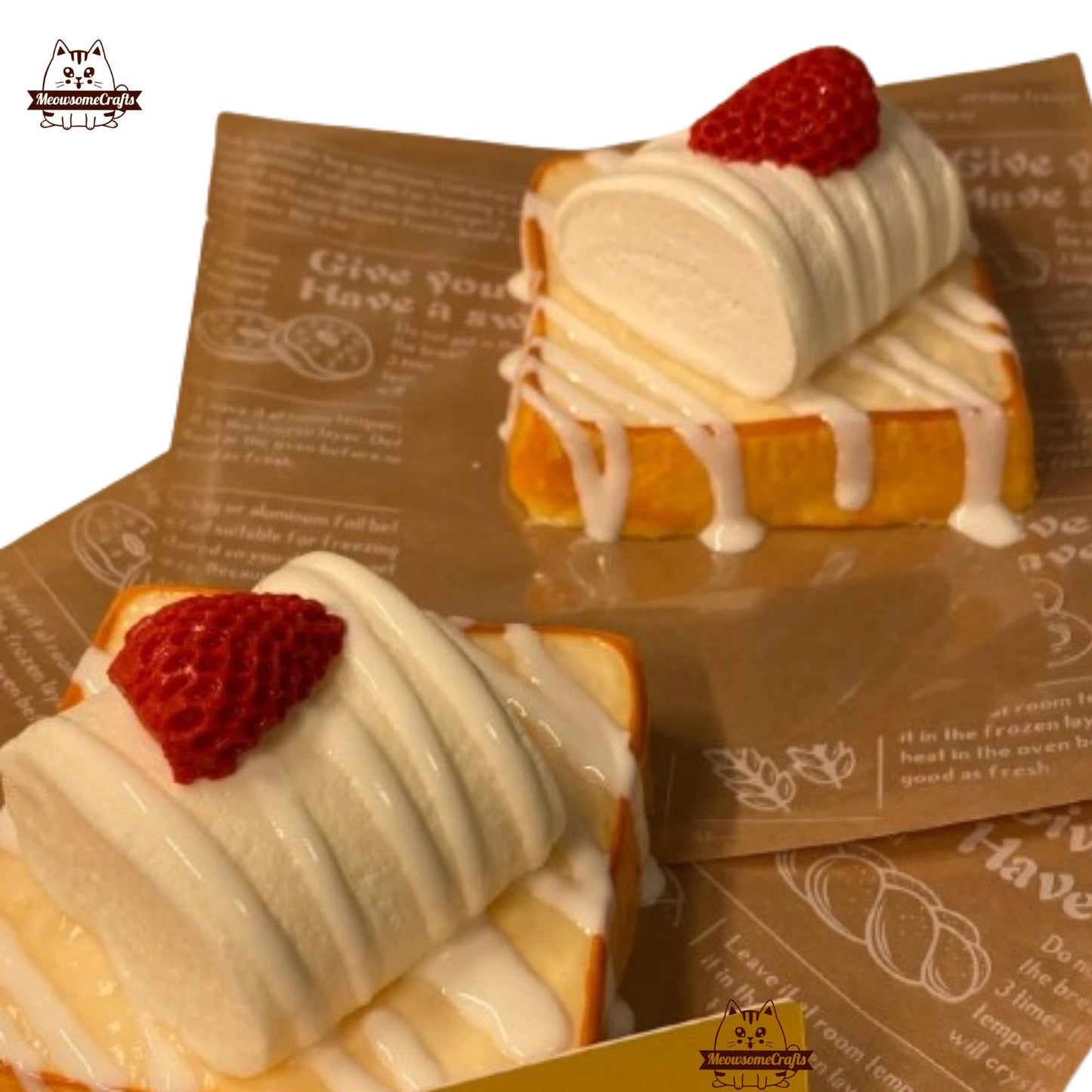 Marshmallow Strawberry Toast Dessert Food Handmade Squishy Fidget Toy