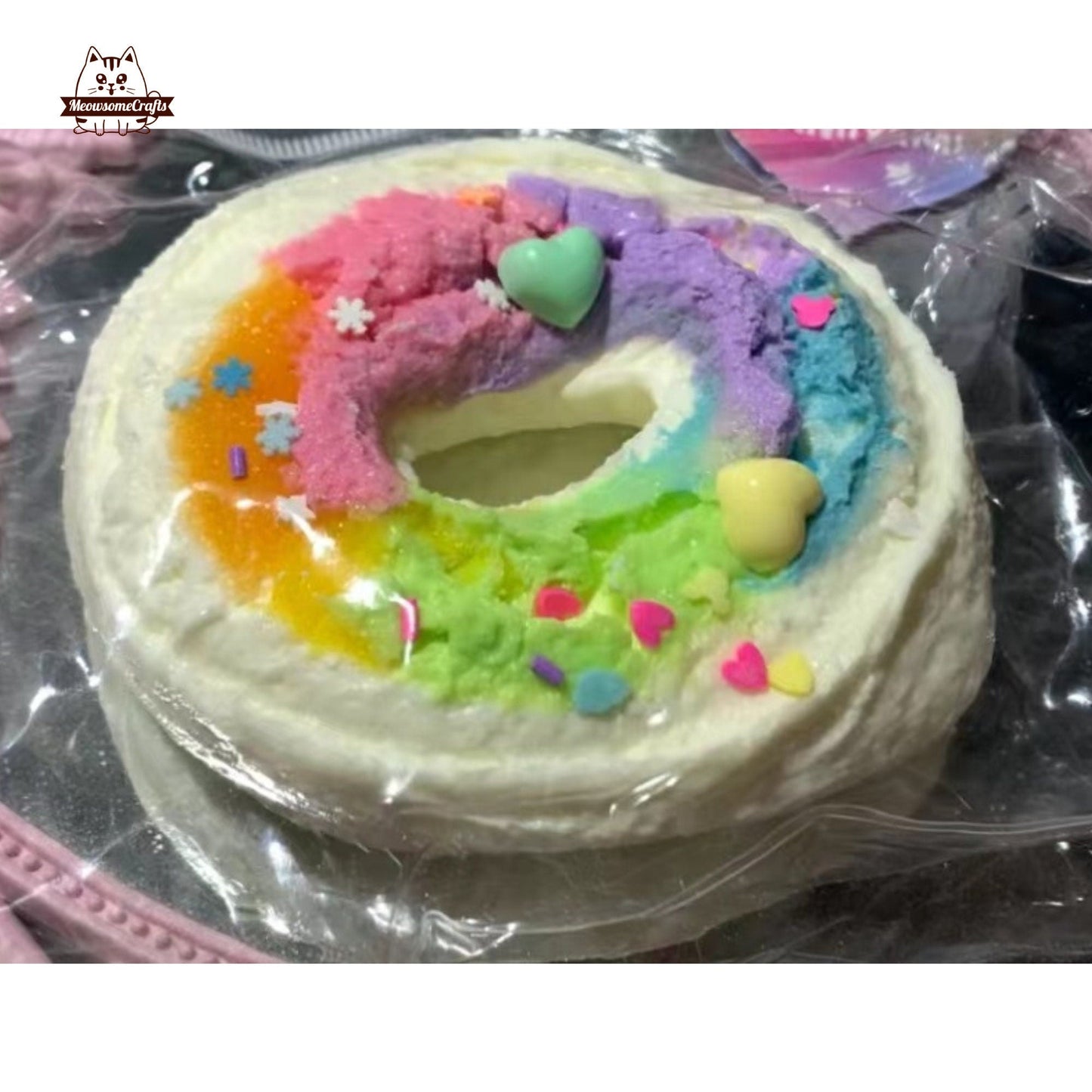 Rainbow Frosting Donut Dessert Food Handmade Taba Squishy | Squeezable Stress Relief Fidget Toy - Squishy