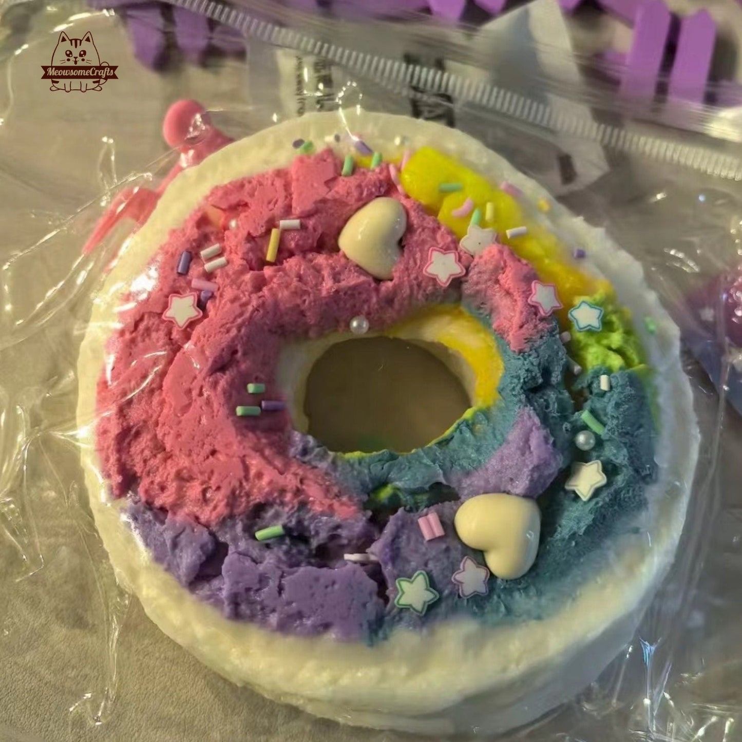 Rainbow Frosting Donut Dessert Food Handmade Taba Squishy | Squeezable Stress Relief Fidget Toy - Squishy