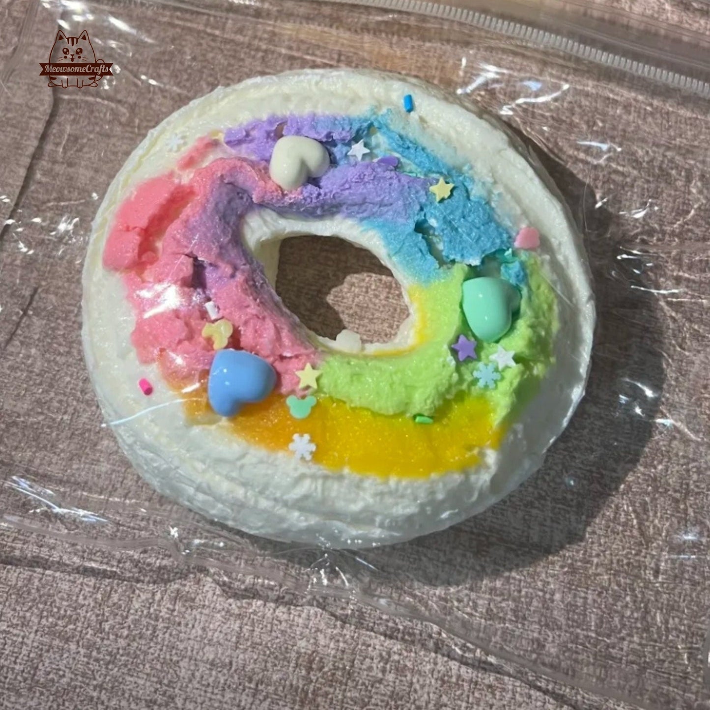 Rainbow Frosting Donut Dessert Food Handmade Taba Squishy | Squeezable Stress Relief Fidget Toy - Squishy