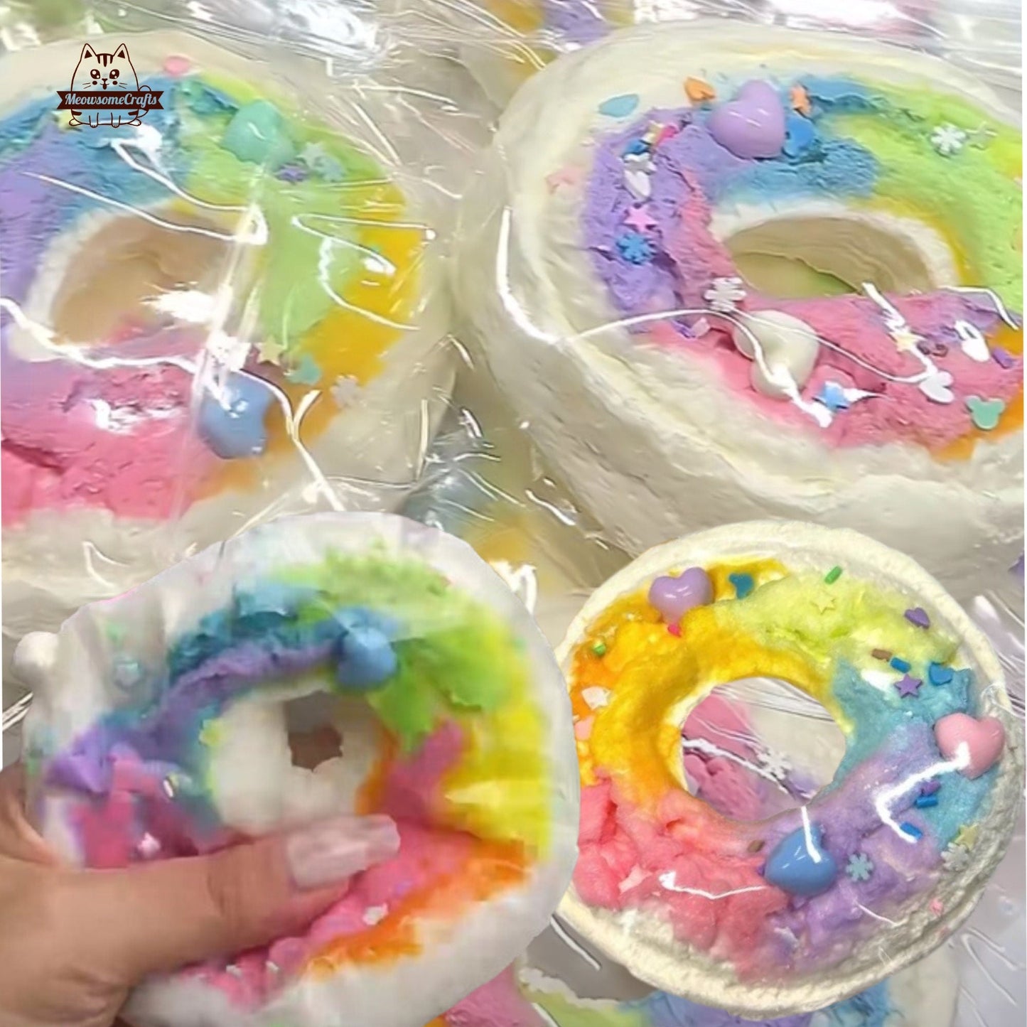 Rainbow Frosting Donut Dessert Food Handmade Taba Squishy | Squeezable Stress Relief Fidget Toy - Squishy