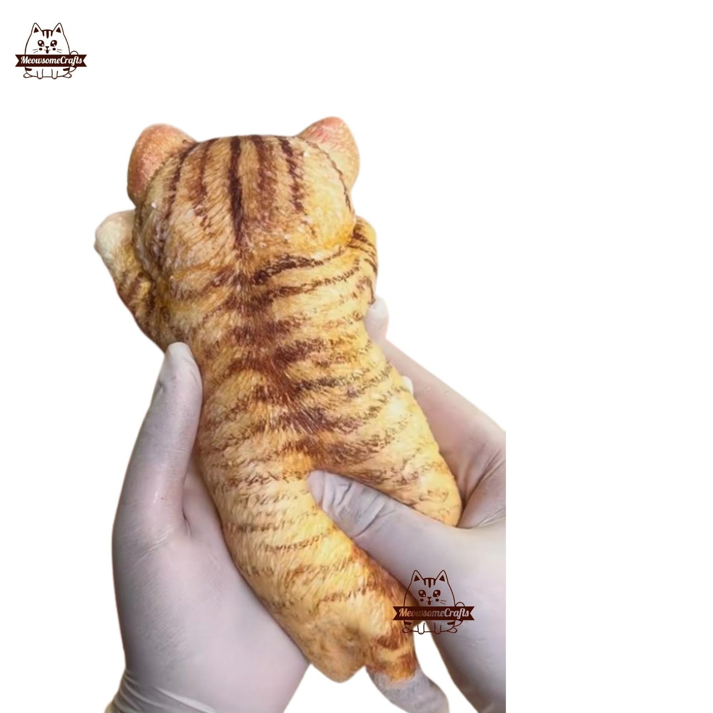 Soft Furry Laying Playful Orange Kitty Cat Animal Handmade Taba Squishy | Washable Squeezable Stress Relief Fidget Toy