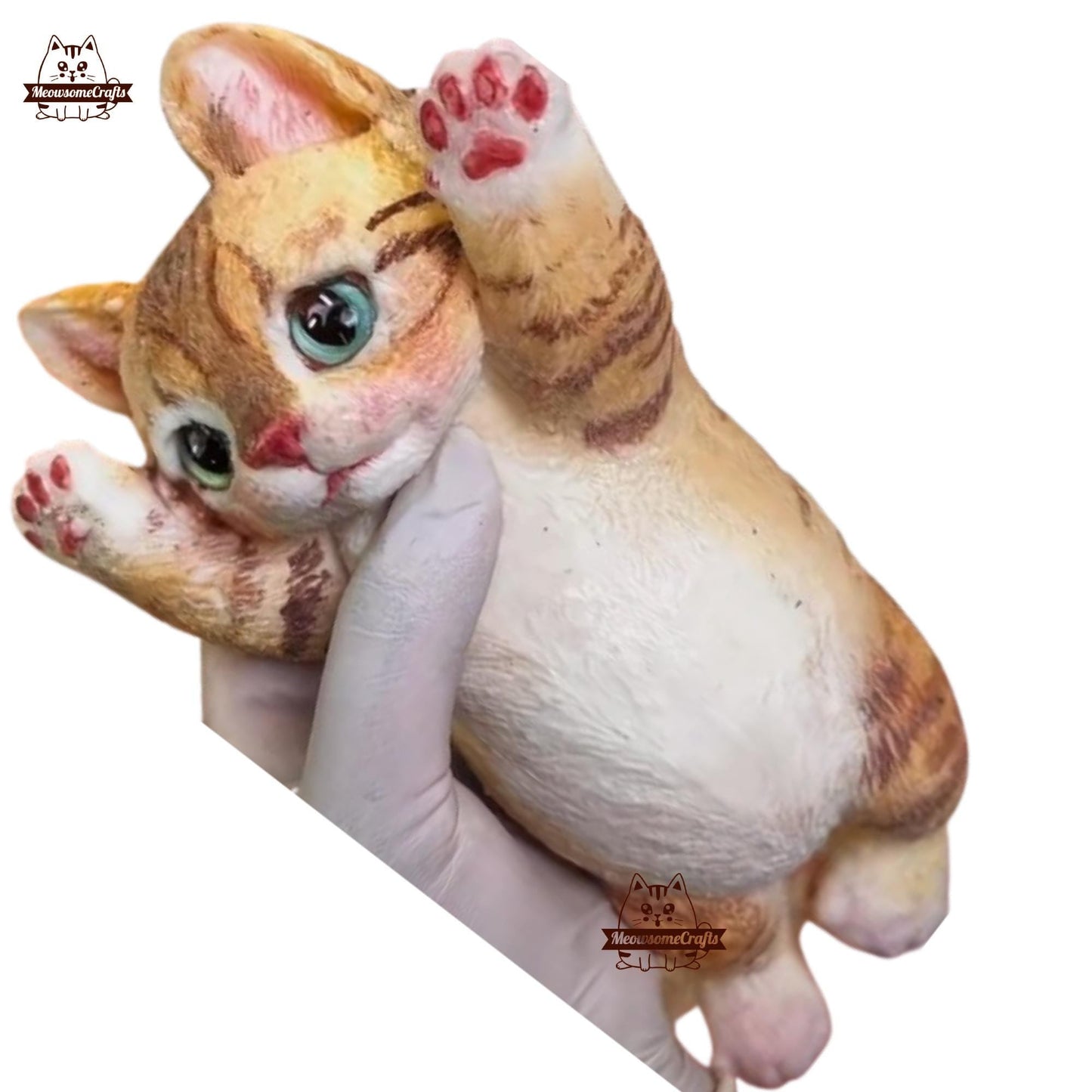 Soft Furry Laying Playful Orange Kitty Cat Animal Handmade Taba Squishy | Washable Squeezable Stress Relief Fidget Toy